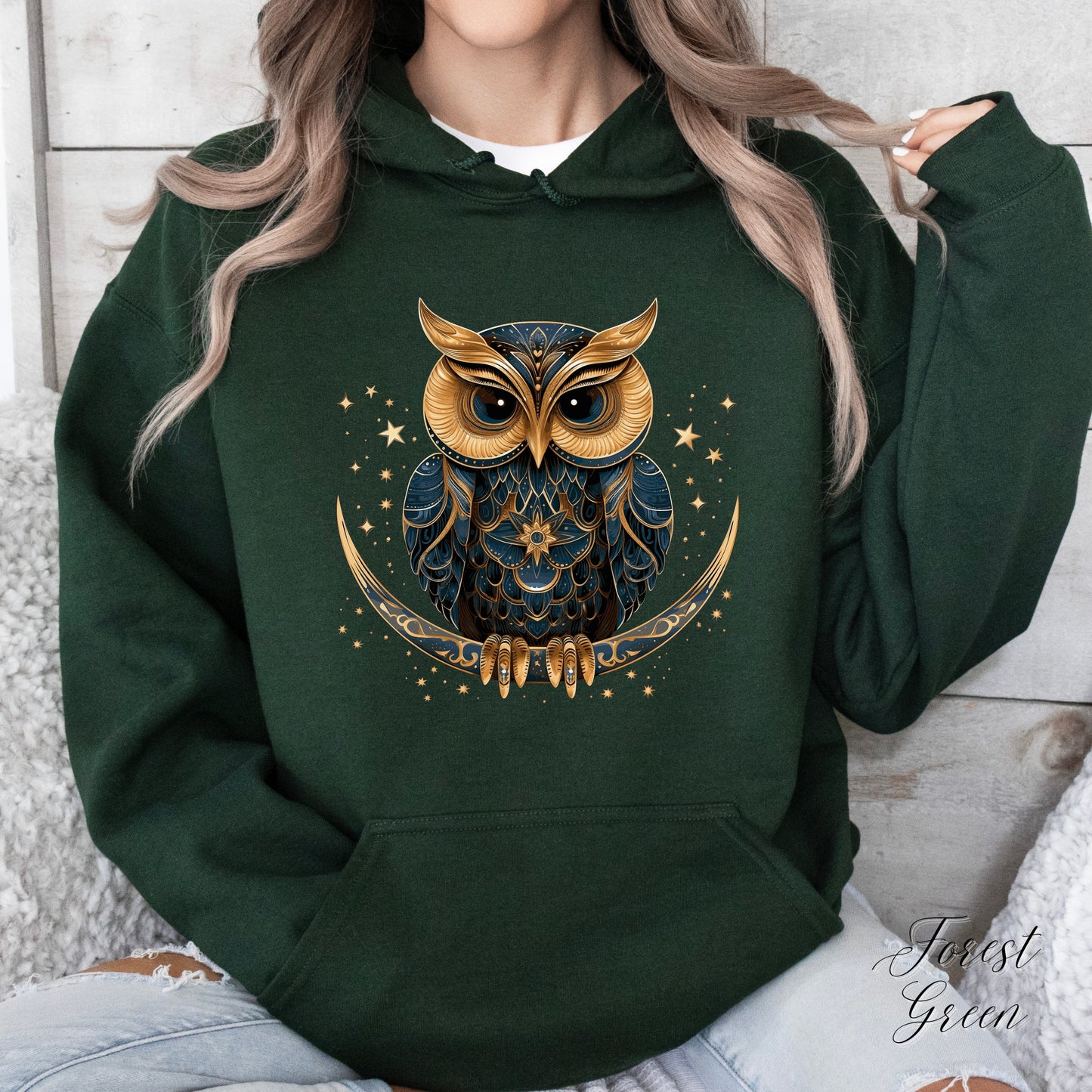 Boho Moon Owl Hoodie - Celestial Bird Hoodie - Bohemian Christmas Hoodie