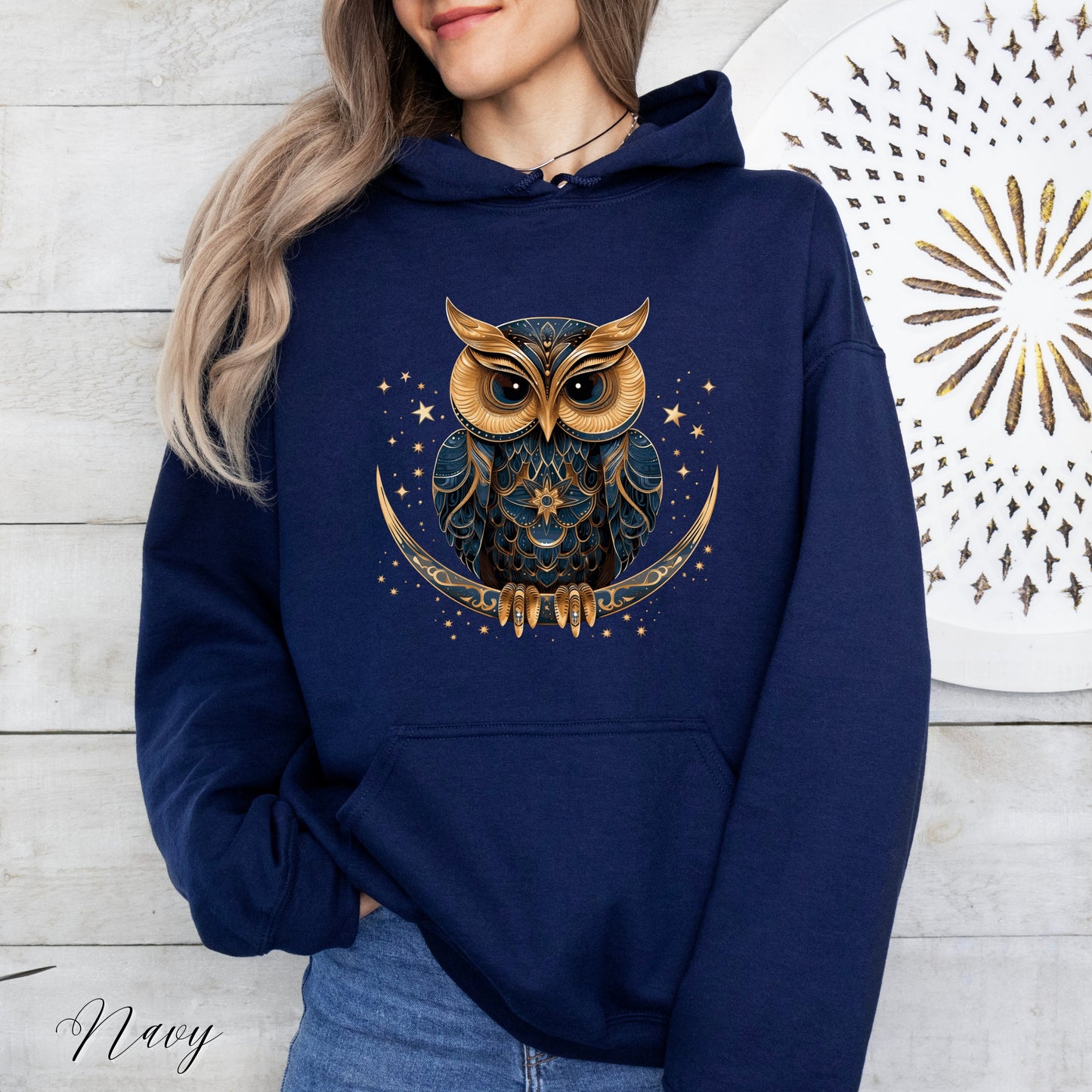 Boho Moon Owl Hoodie - Celestial Bird Hoodie - Bohemian Christmas Hoodie