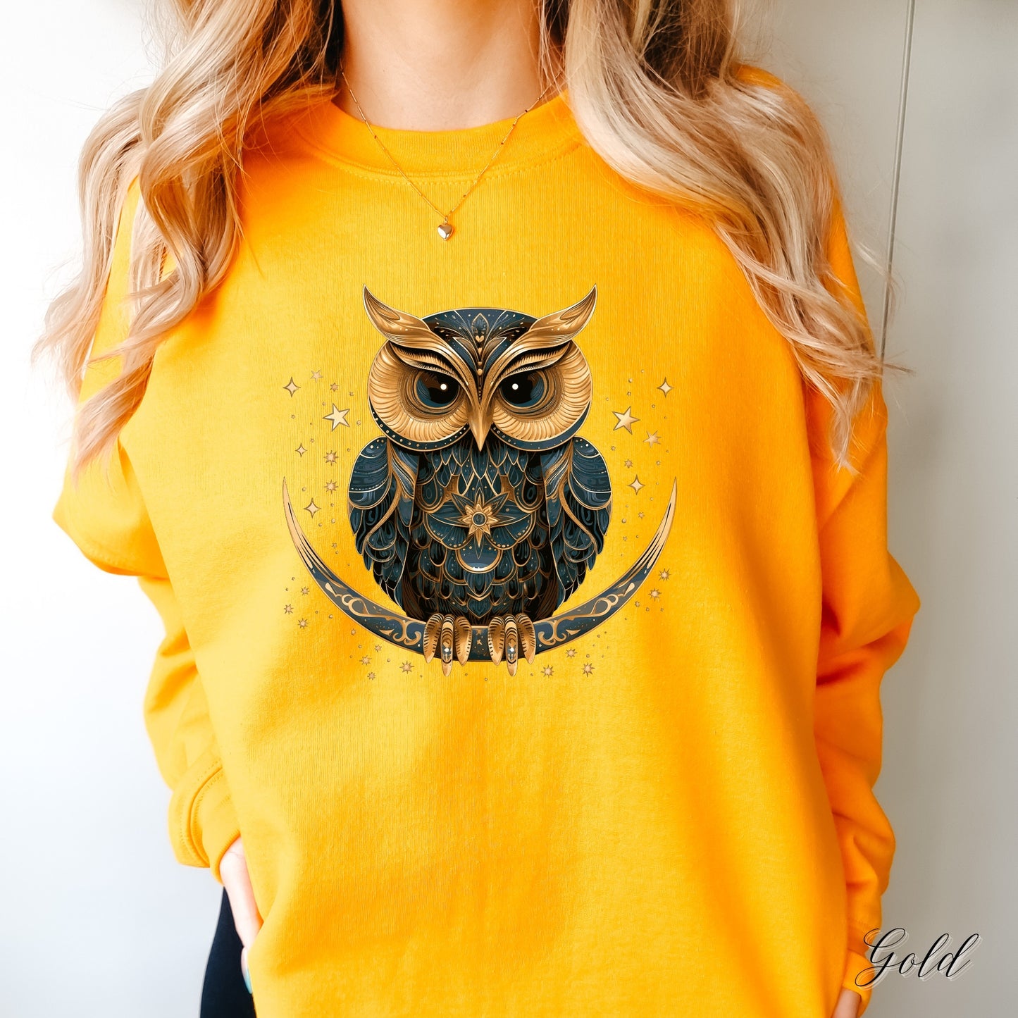 Celestial Moon Owl Sweatshirt - Bohemian Winter Sweatshirt - Christmas Sweatshirt