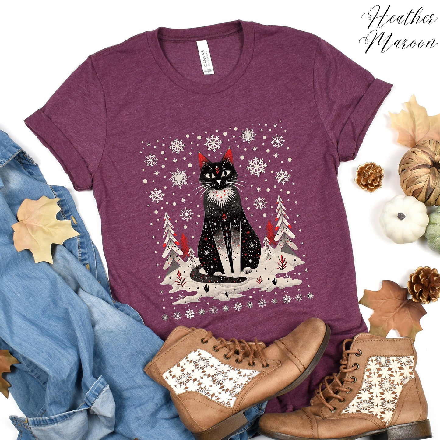 Festive Christmas Cat Shirt - Scandinavian Graphic Christmas Shirt