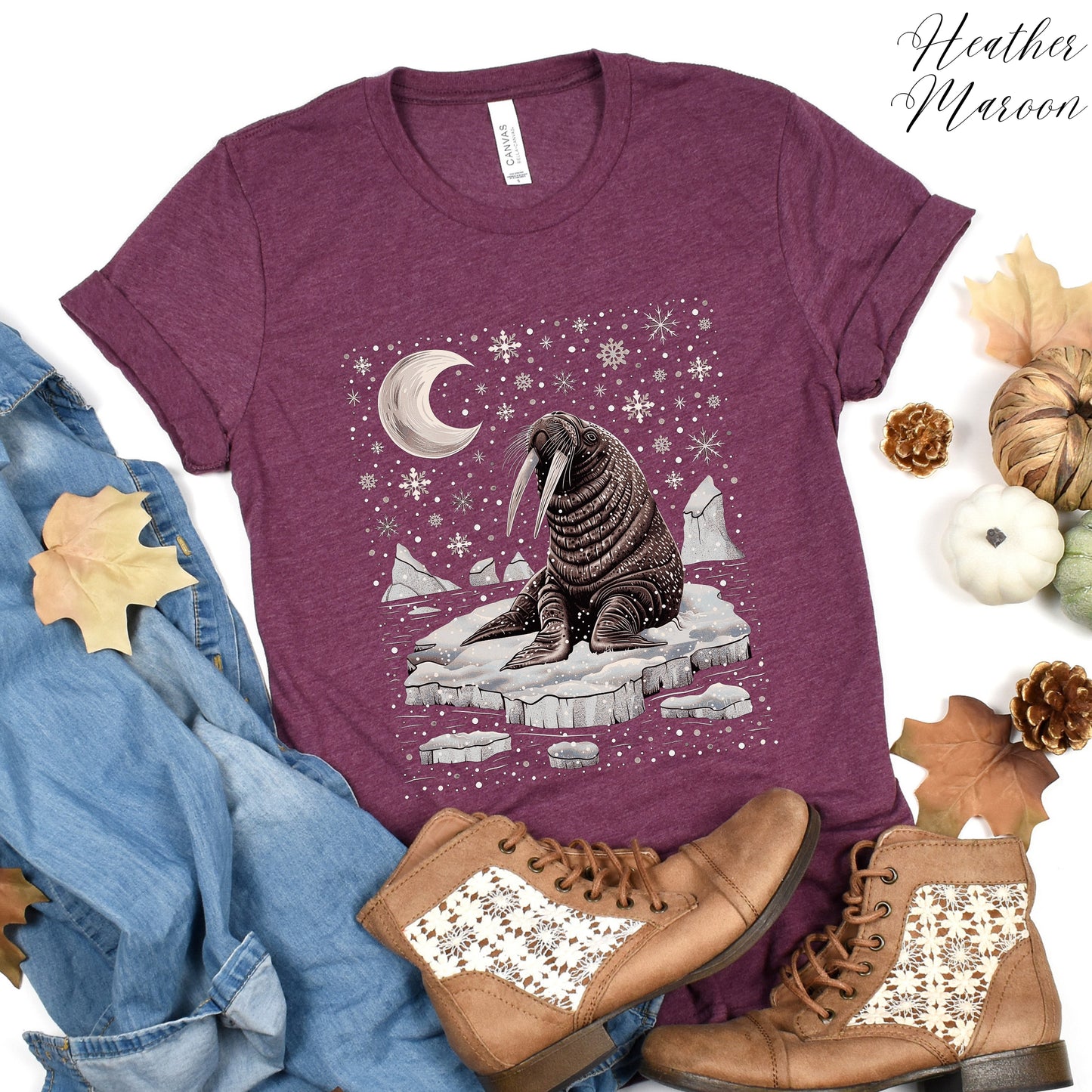 Celestial Winter Walrus Christmas Shirt - Nordic Animal Graphic Tee