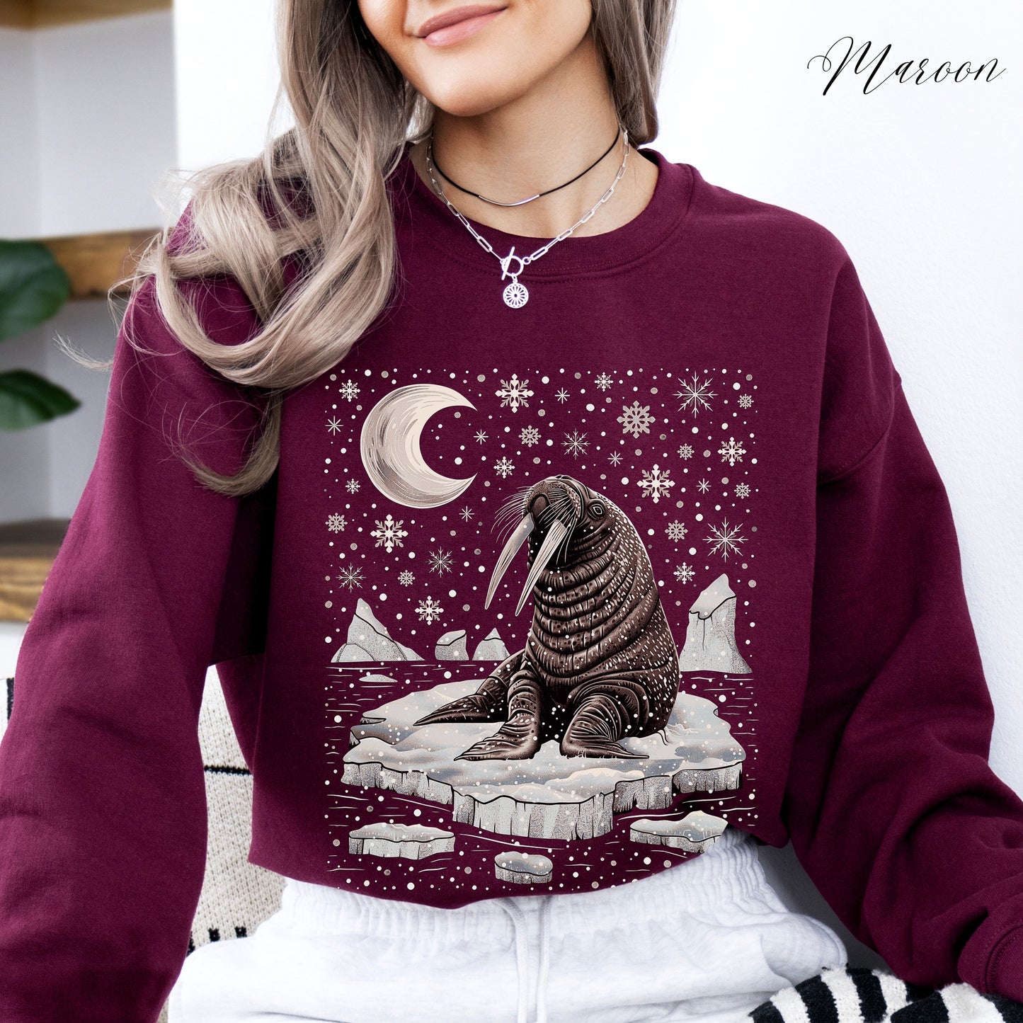 Boho Walrus Christmas Sweatshirt - Arctic Animal Winter Jumper