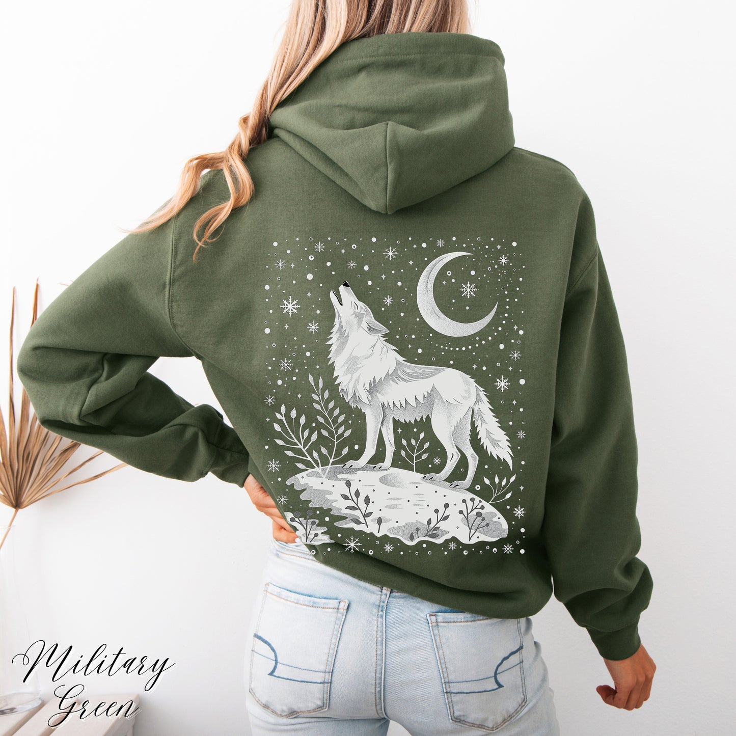 Celestial Arctic Wolf Hoodie - Mystic Moon Wolf Christmas Hoodie