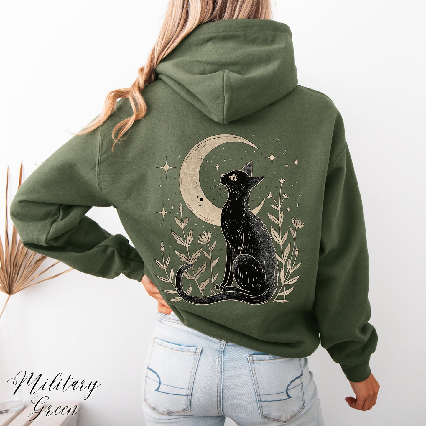 Mystic Moon Cat Hoodie - Vintage Aesthetic Boho Cat Lover Hoodie