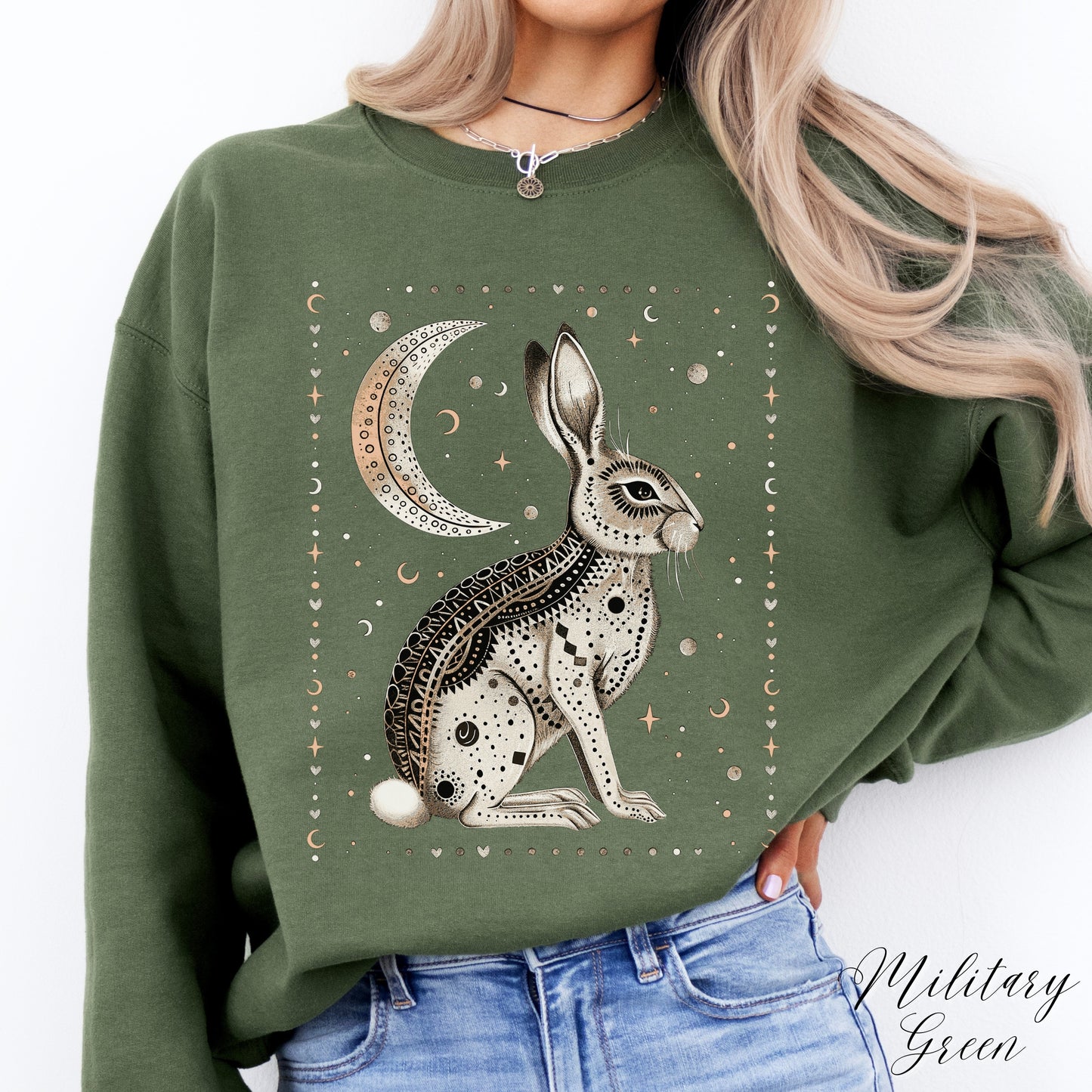 Bohemian Mystic Moon and Rabbit Sweatshirt