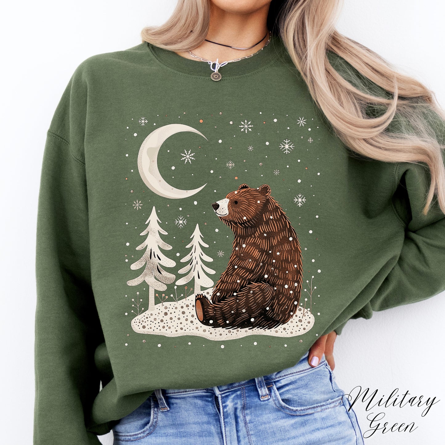 Winter Moon Bear Sweatshirt - Boho Christmas Sweatshirt