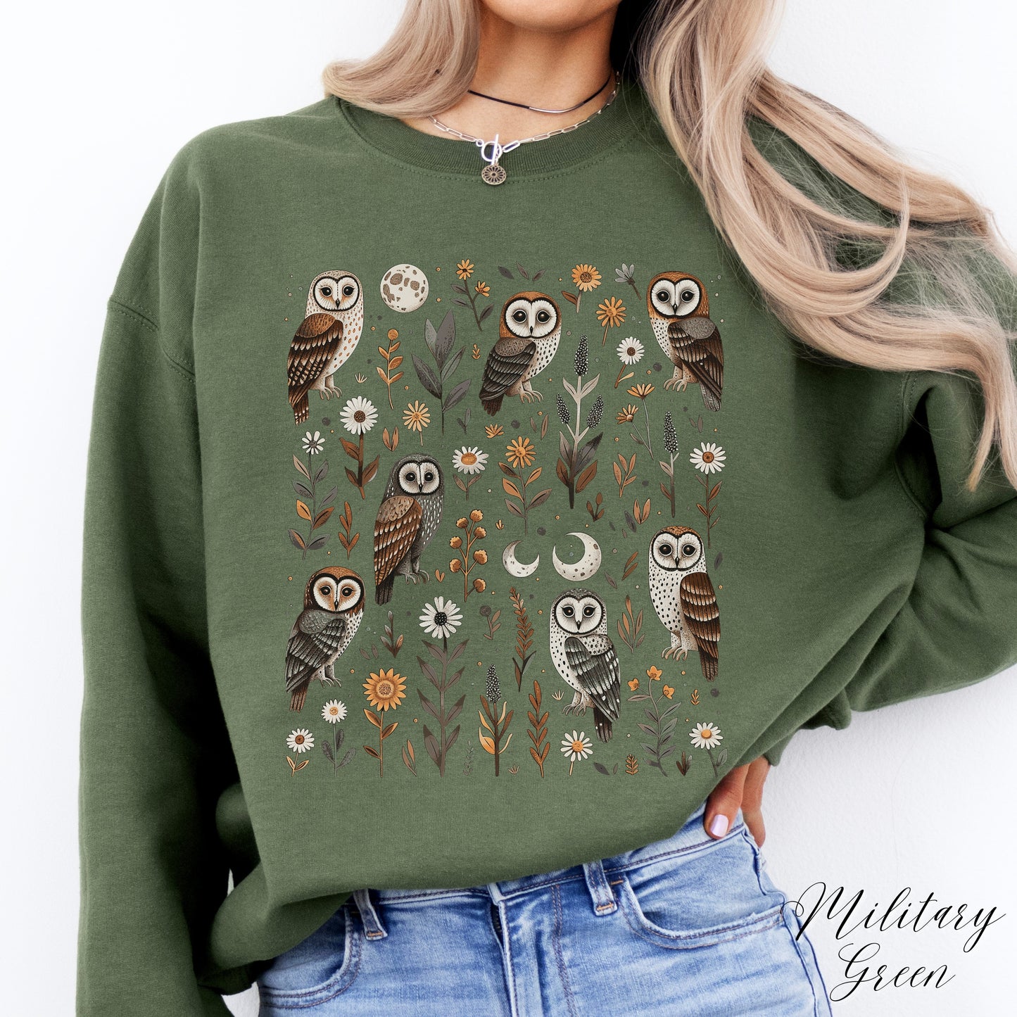 Goblincore Moon and Owl Sweatshirt - Boho Woodland Creature Jumper