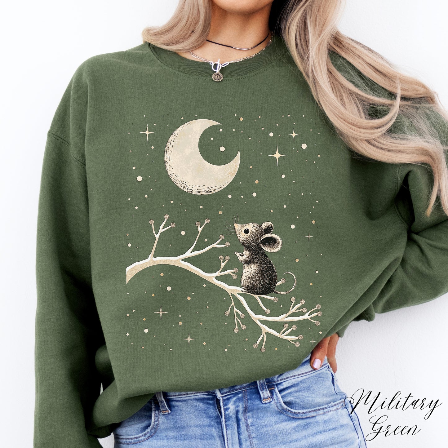 Winter Moon Mouse Christmas Sweatshirt - Celestial Winter Animal Jumper