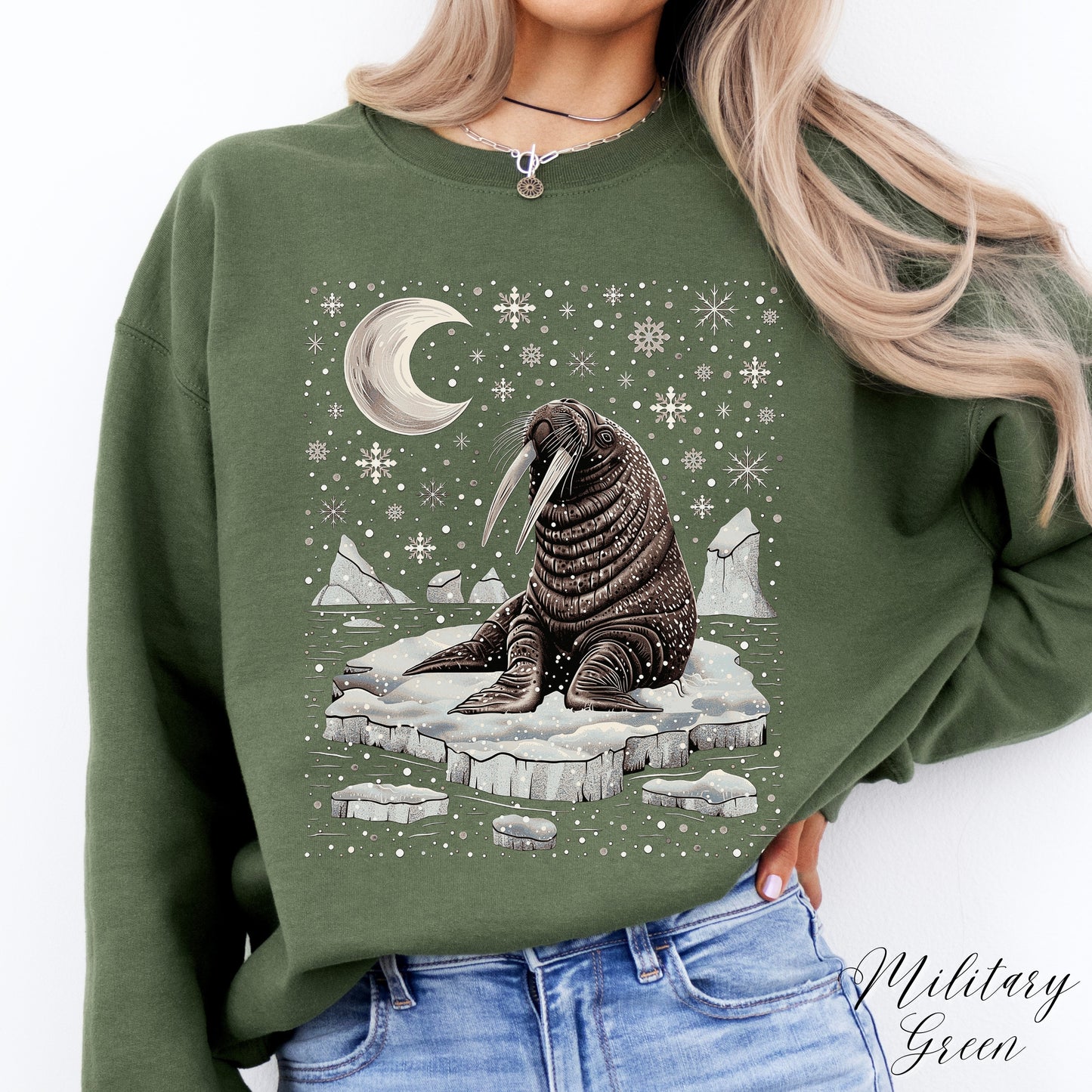 Boho Walrus Christmas Sweatshirt - Arctic Animal Winter Jumper