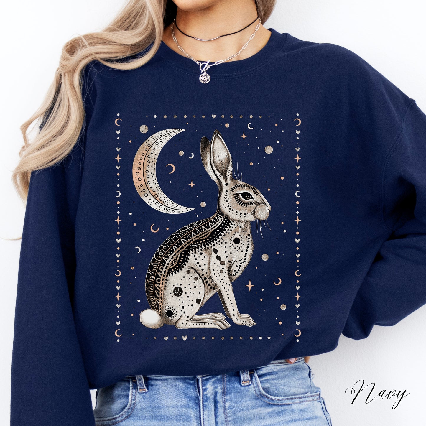 Bohemian Mystic Moon and Rabbit Sweatshirt