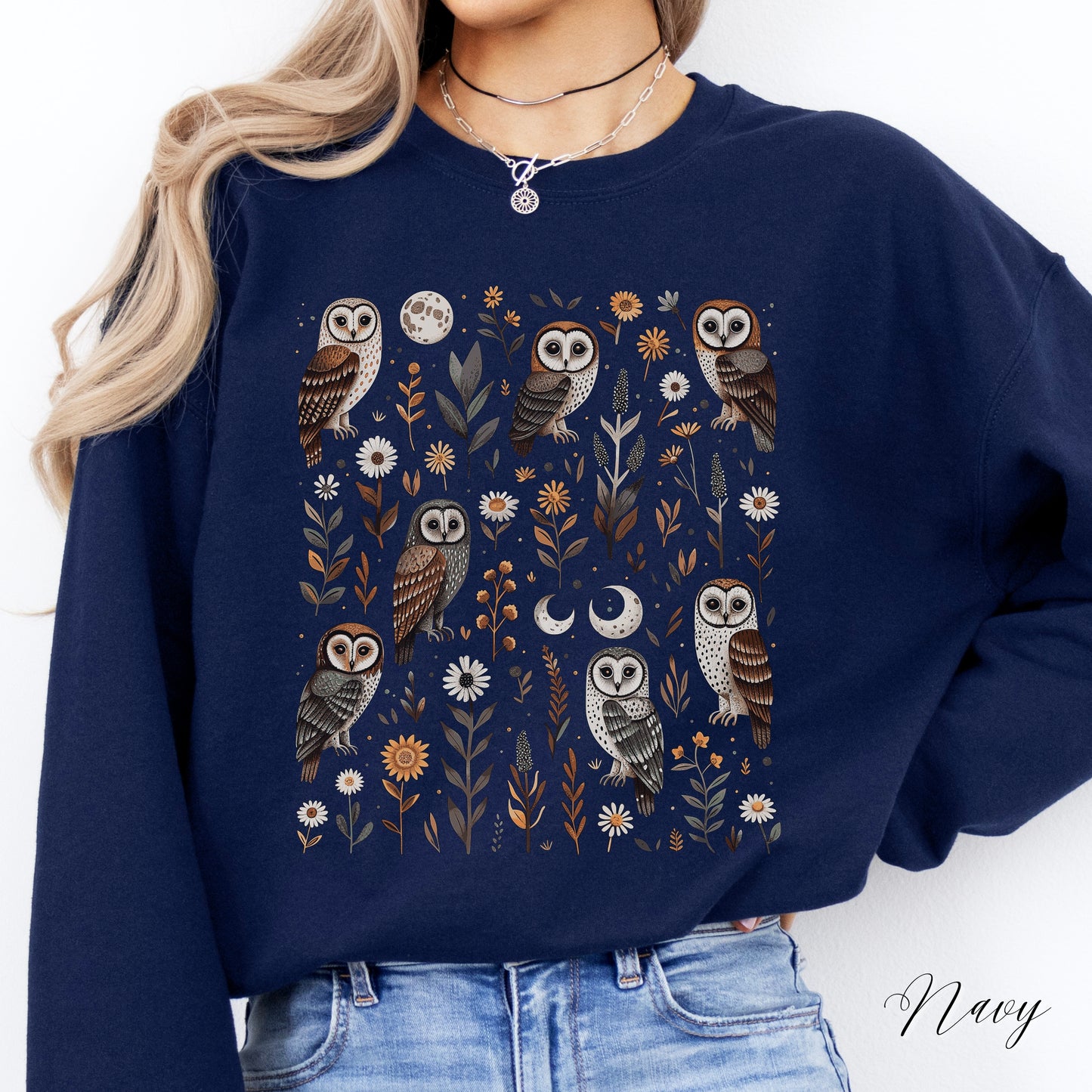 Goblincore Moon and Owl Sweatshirt - Boho Woodland Creature Jumper