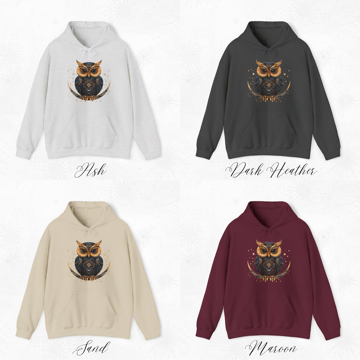 Boho Moon Owl Hoodie - Celestial Bird Hoodie - Bohemian Christmas Hoodie