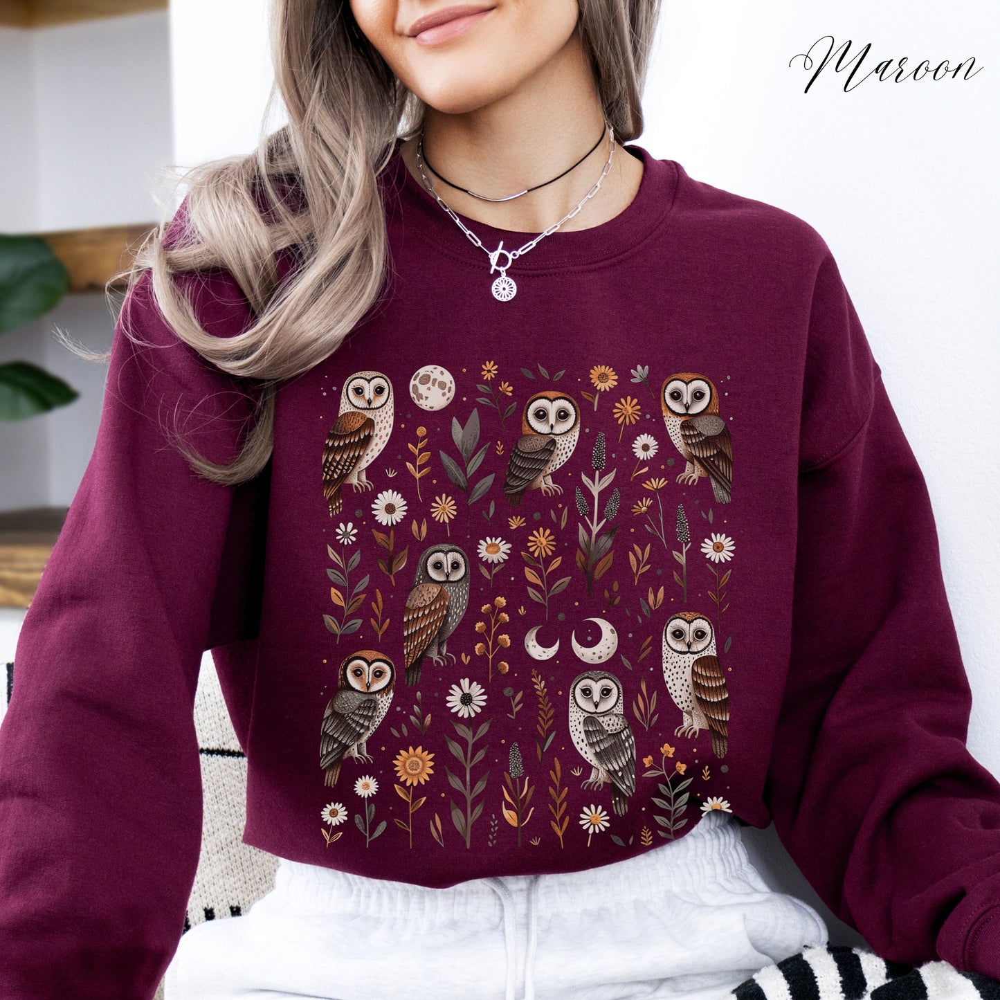 Goblincore Moon and Owl Sweatshirt - Boho Woodland Creature Jumper
