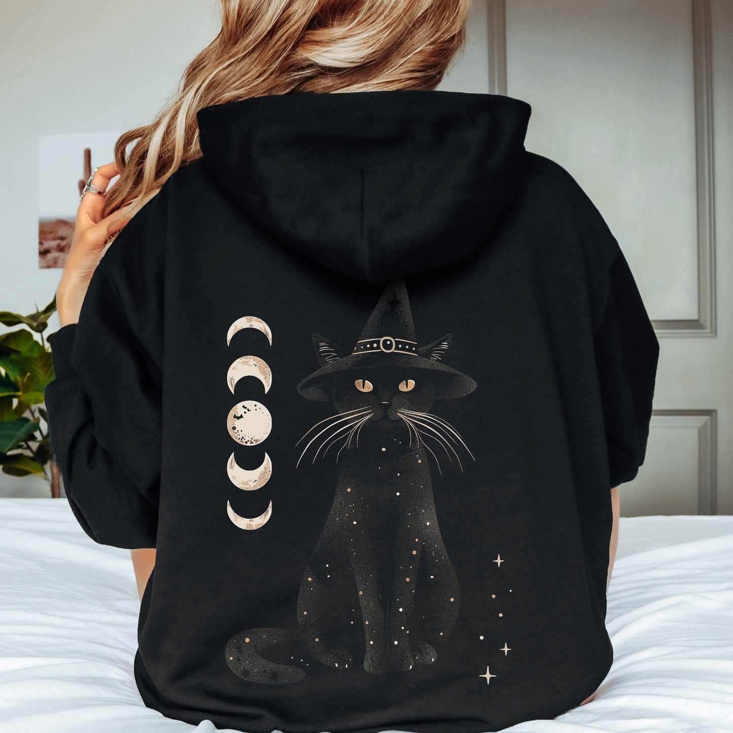 Halloween Cat Hoodie - Witch Cat Sweatshirt - Moon Cat Halloween Hoodie
