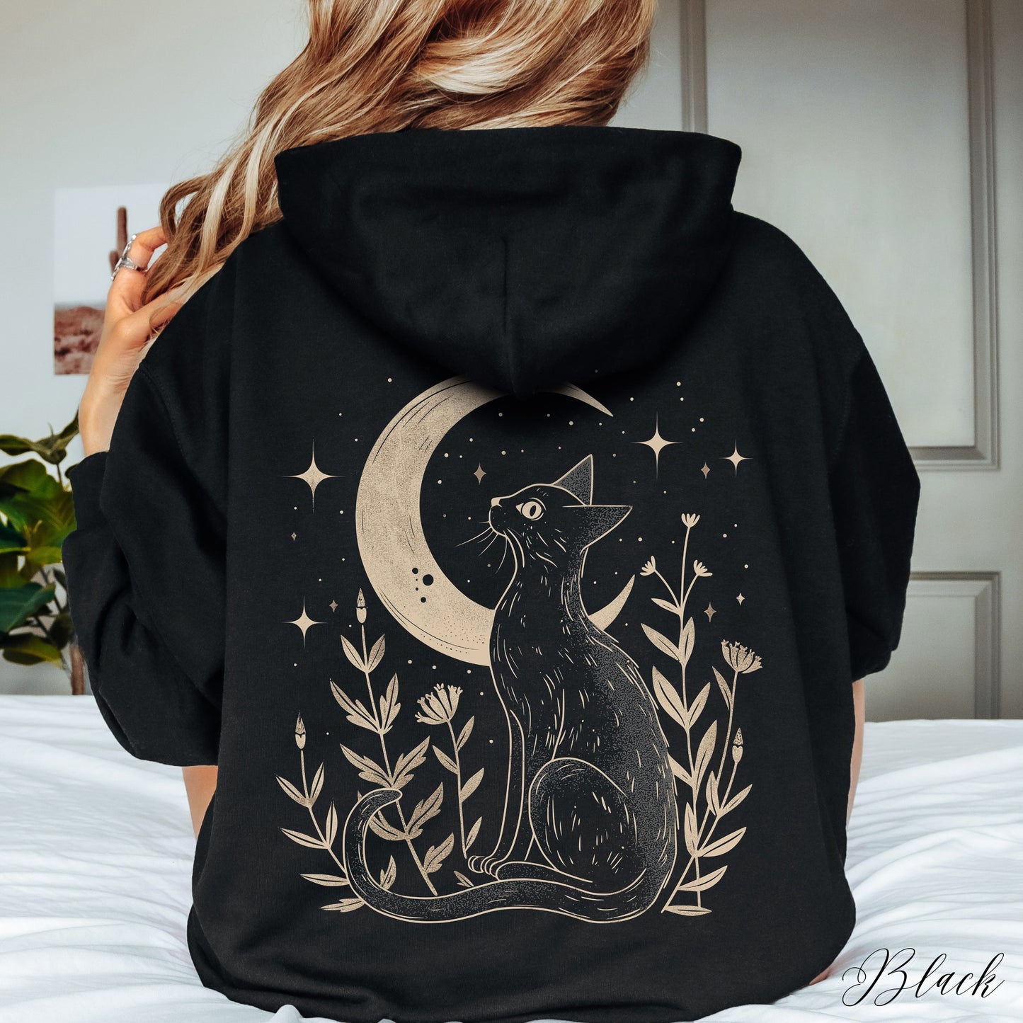 Mystic Moon Cat Hoodie - Vintage Aesthetic Boho Cat Lover Hoodie
