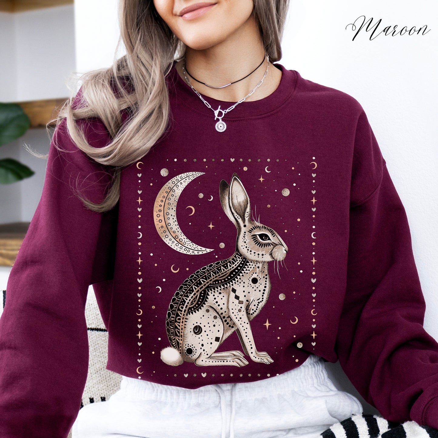 Bohemian Mystic Moon and Rabbit Sweatshirt