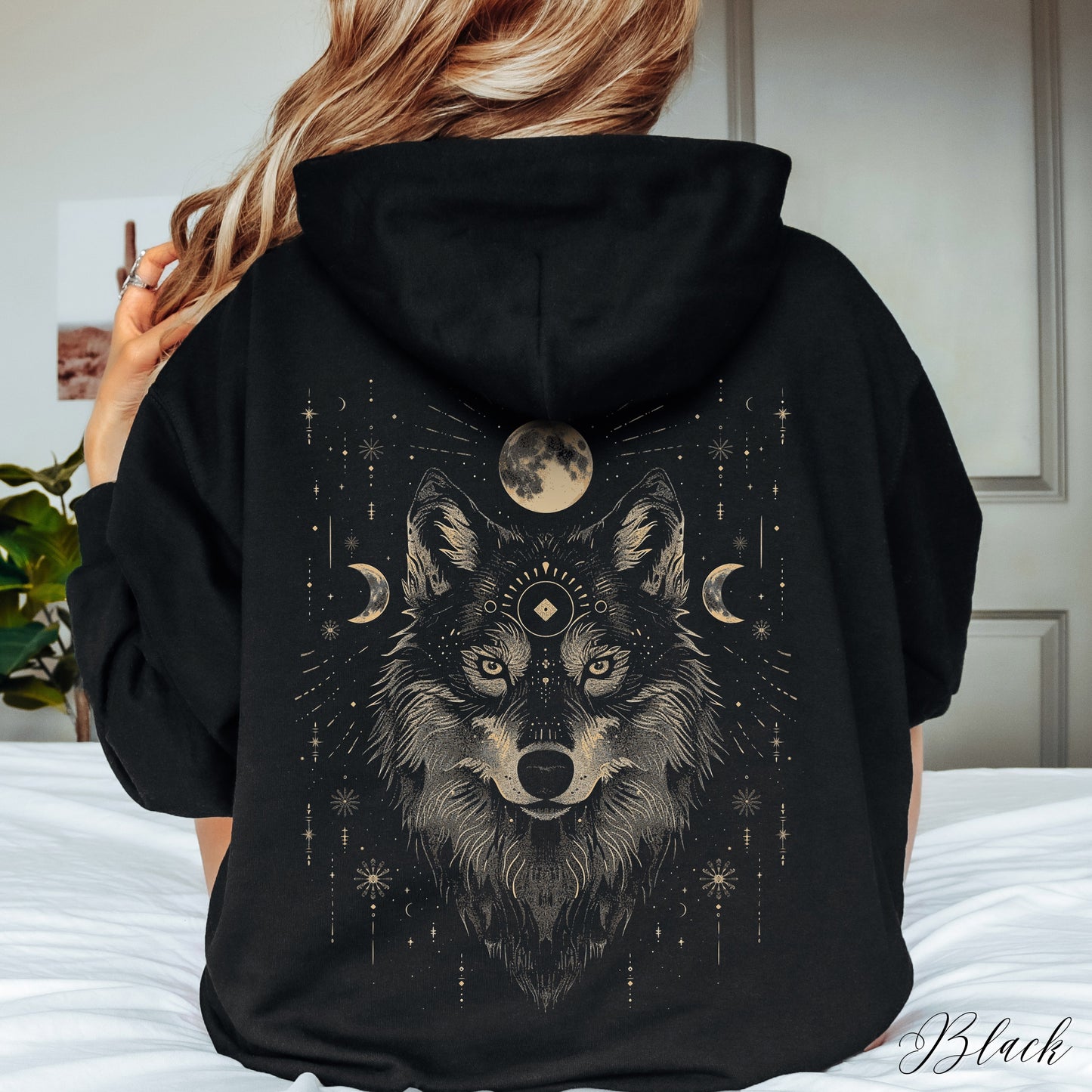 Mystic Moon Wolf Hoodie - Celestial Folklore Graphic Hoodie