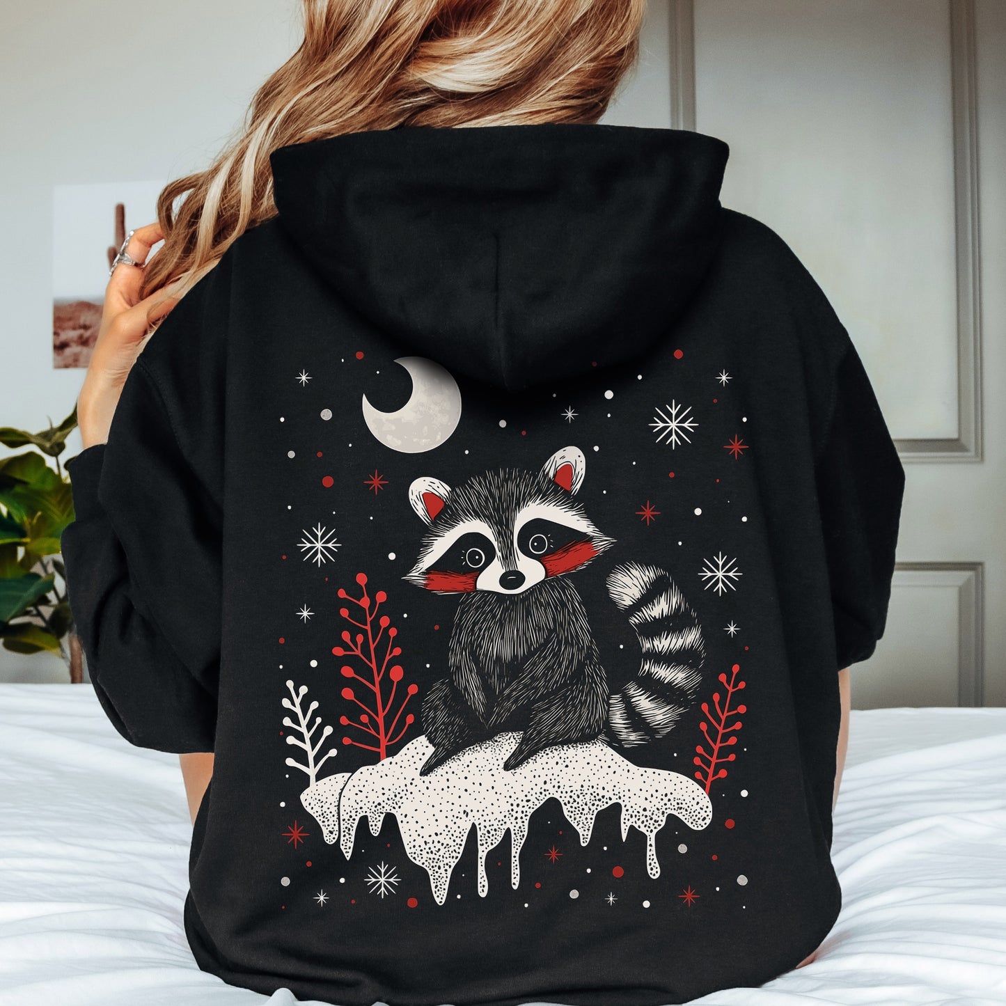 Festive Raccoon Hoodie - Christmas Hoodie - Winter Holiday Animal Hoodie