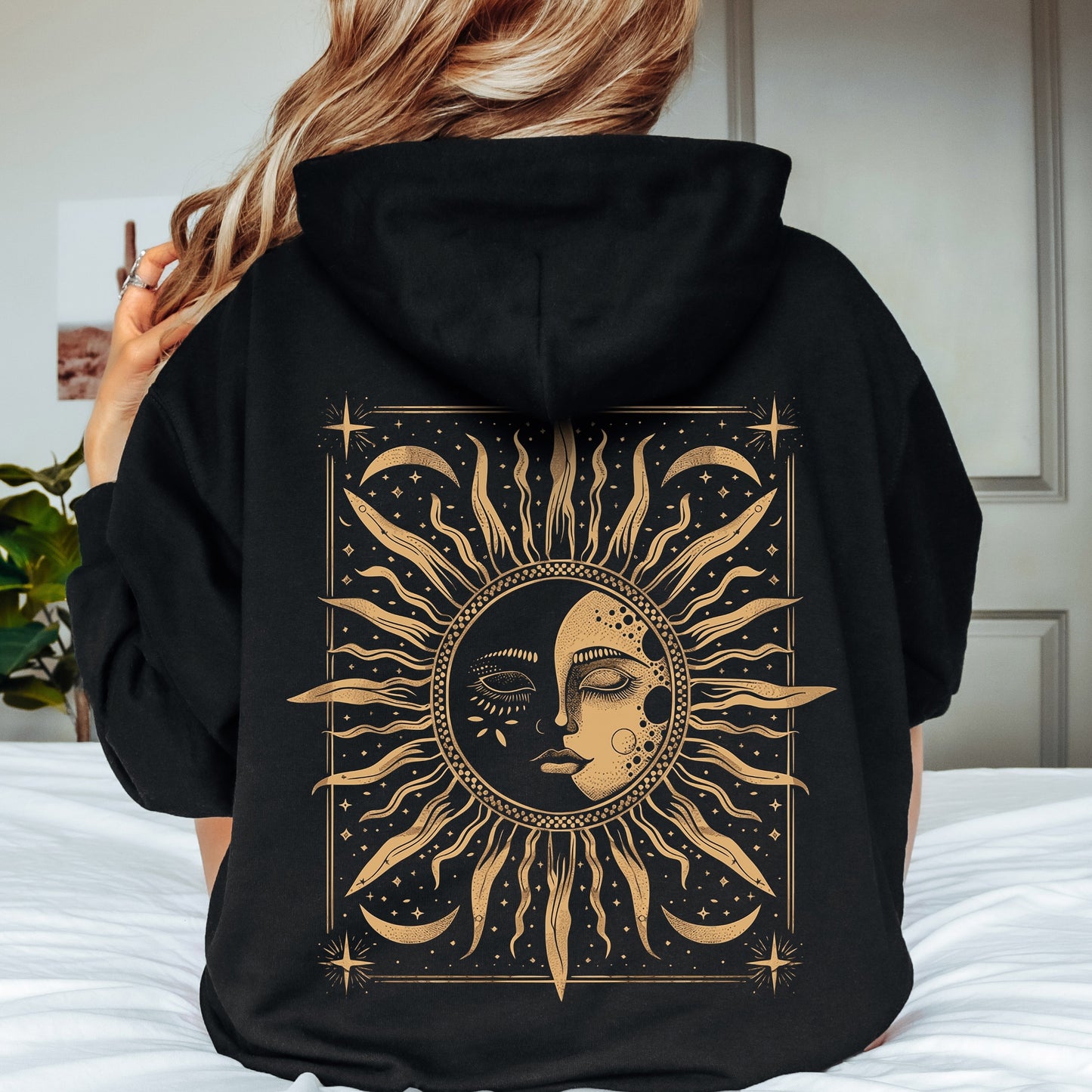 Hippie Sun and Moon Hoodie - Bohemian Vintage Graphic Hoodie
