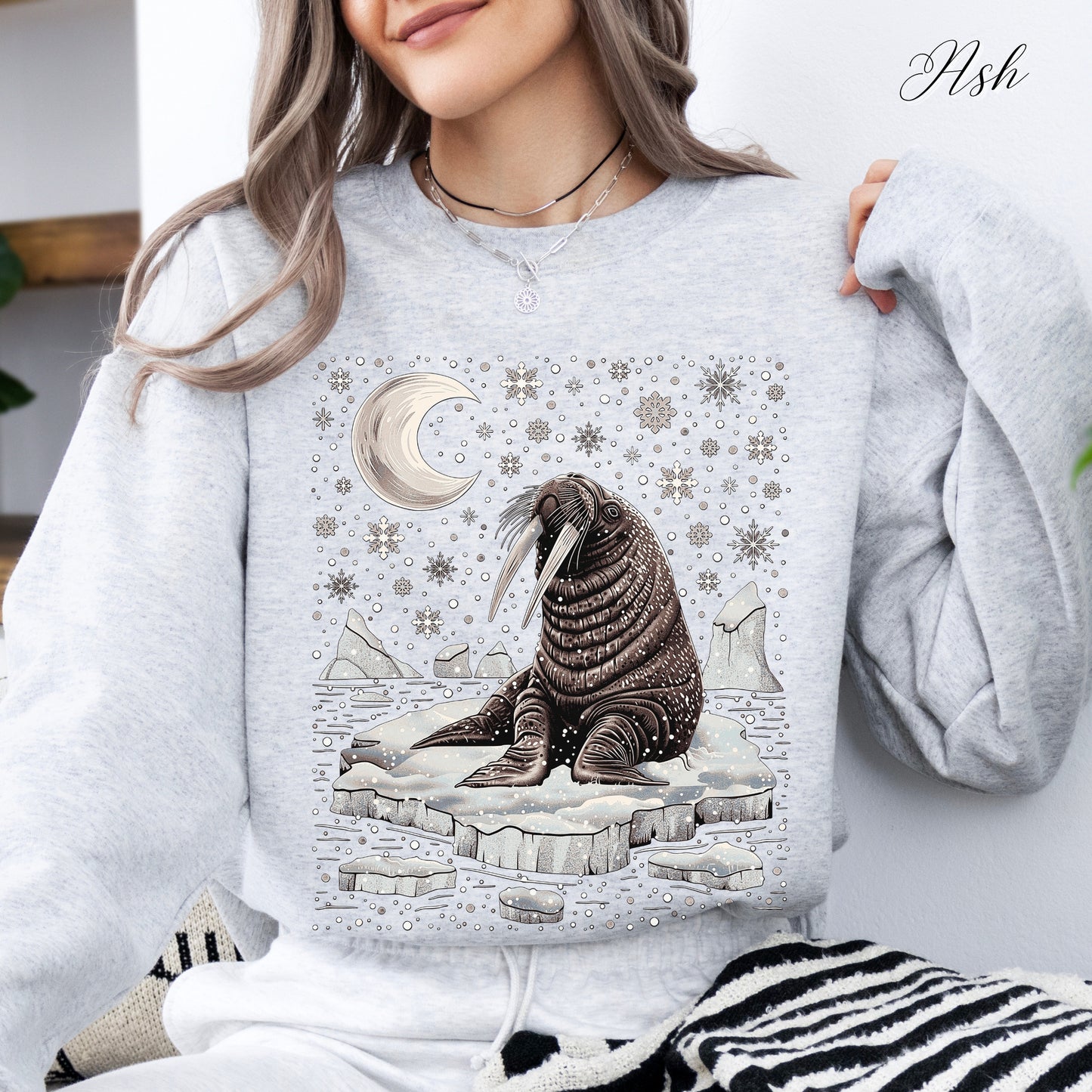 Boho Walrus Christmas Sweatshirt - Arctic Animal Winter Jumper