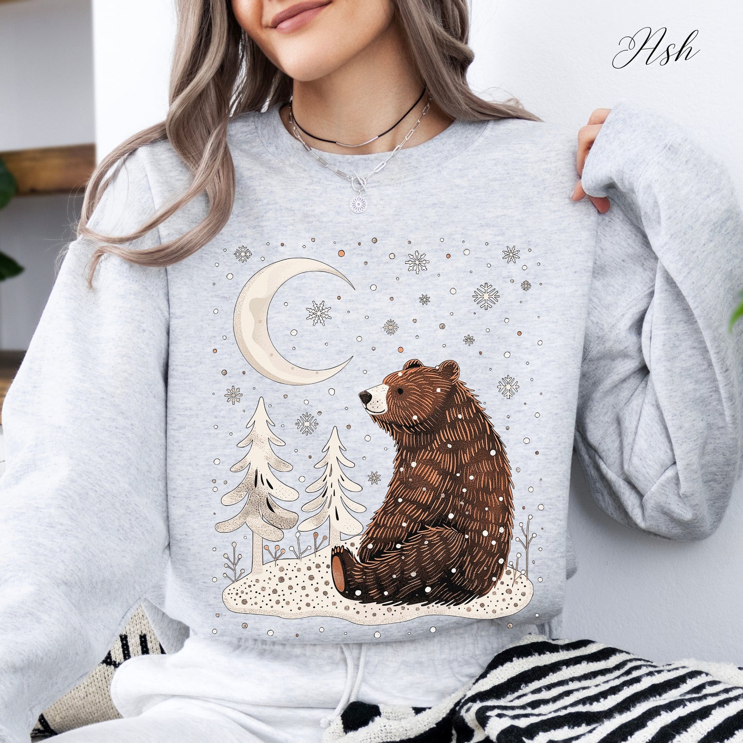 Winter Moon Bear Sweatshirt - Boho Christmas Sweatshirt