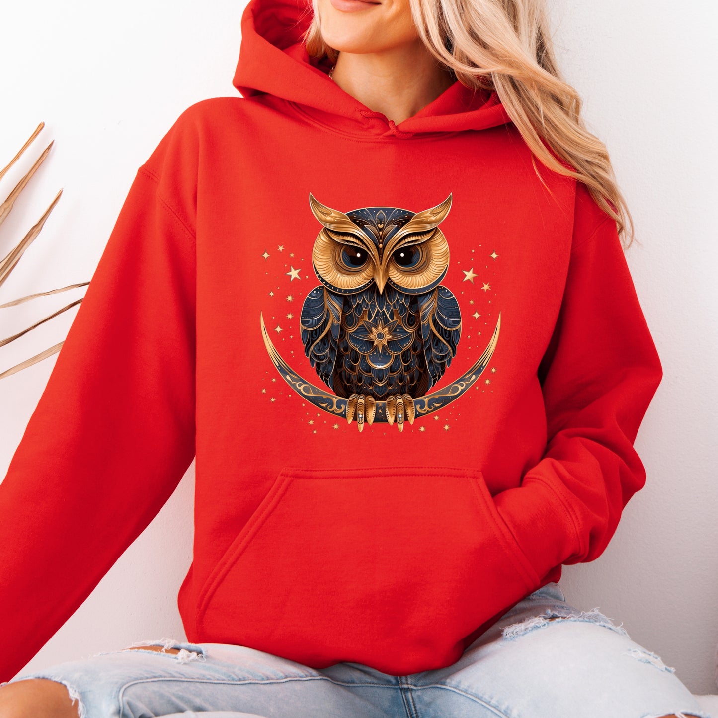 Boho Moon Owl Hoodie - Celestial Bird Hoodie - Bohemian Christmas Hoodie