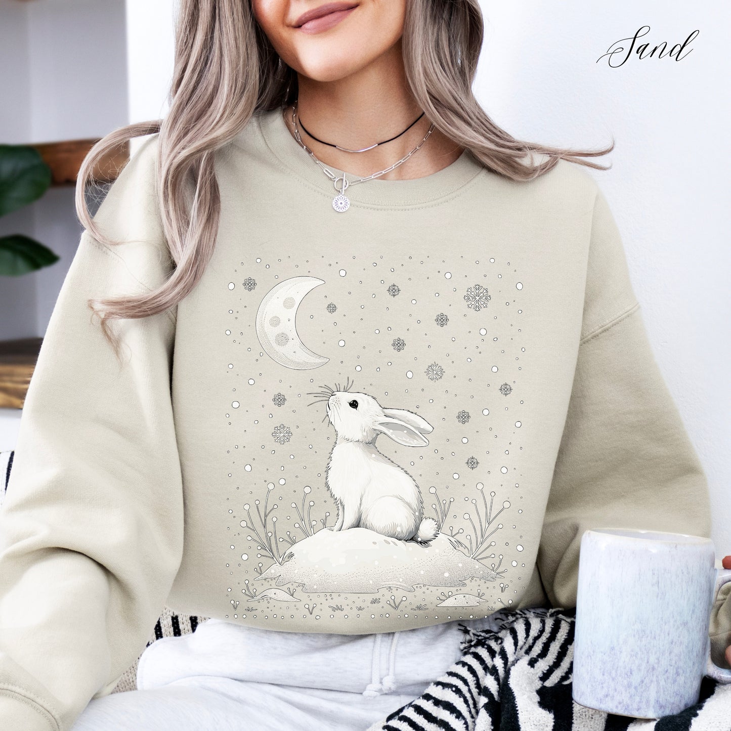 Winter Rabbit Christmas Sweatshirt - Boho Arctic Animal Jumper