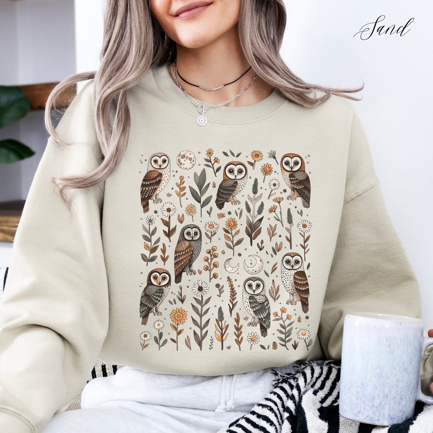 Goblincore Moon and Owl Sweatshirt - Boho Woodland Creature Jumper