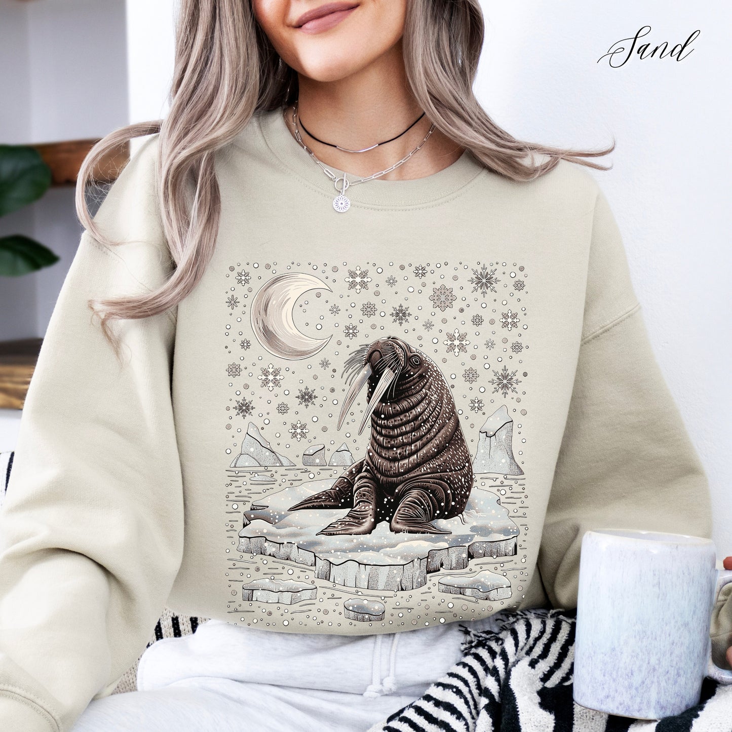 Boho Walrus Christmas Sweatshirt - Arctic Animal Winter Jumper