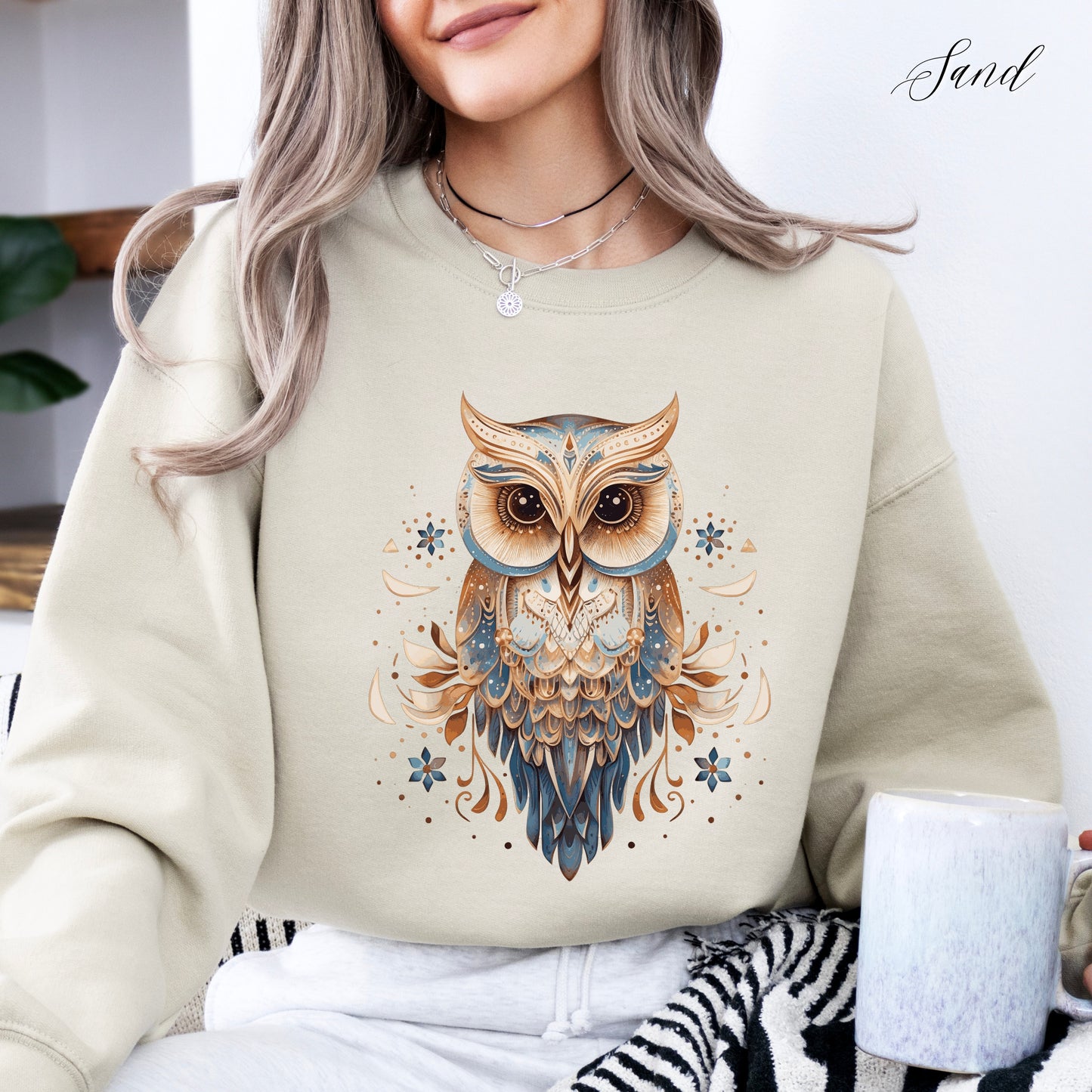 Vintage Owl Sweatshirt - Bohemian Bird Sweatshirt - Whimsical Woodland Creature Jumper