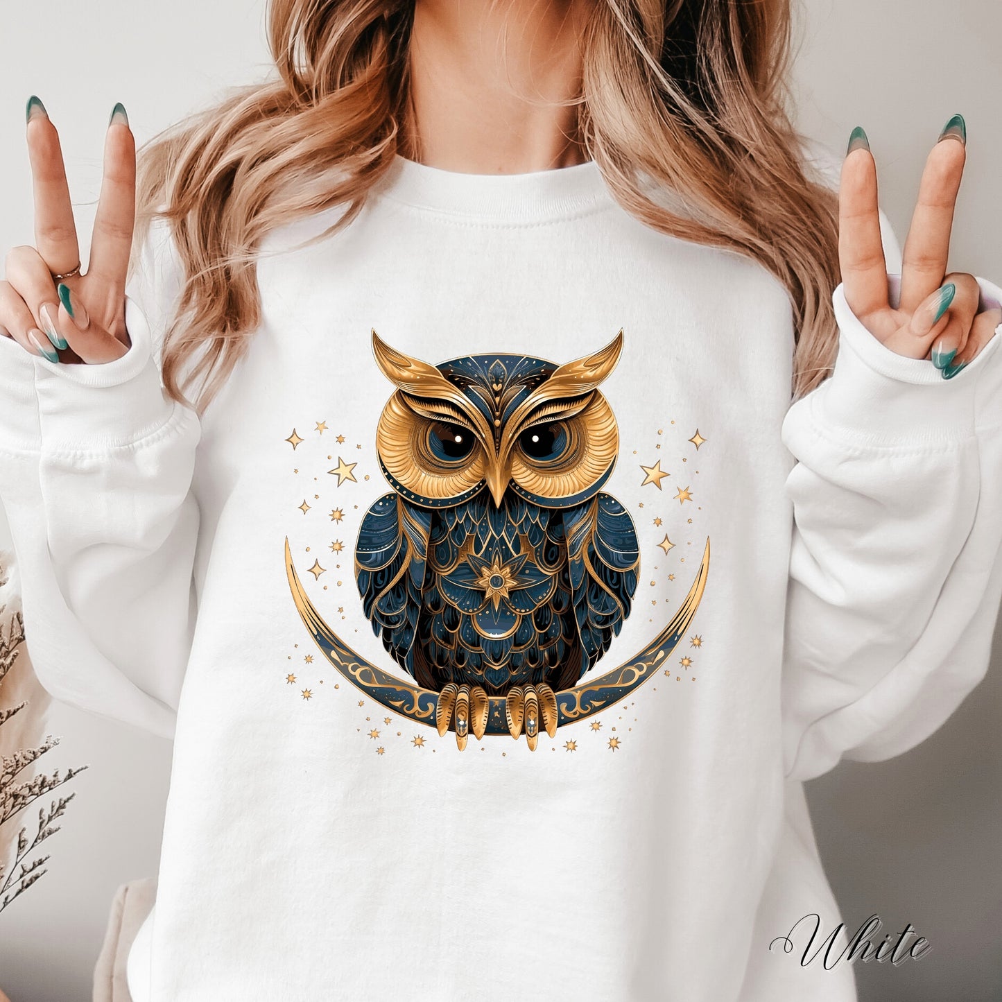 Celestial Moon Owl Sweatshirt - Bohemian Winter Sweatshirt - Christmas Sweatshirt
