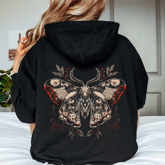 Norwegian Moth Hoodie - Alternative Witchy Gothic Hoodie - Back Graphic Hoodie