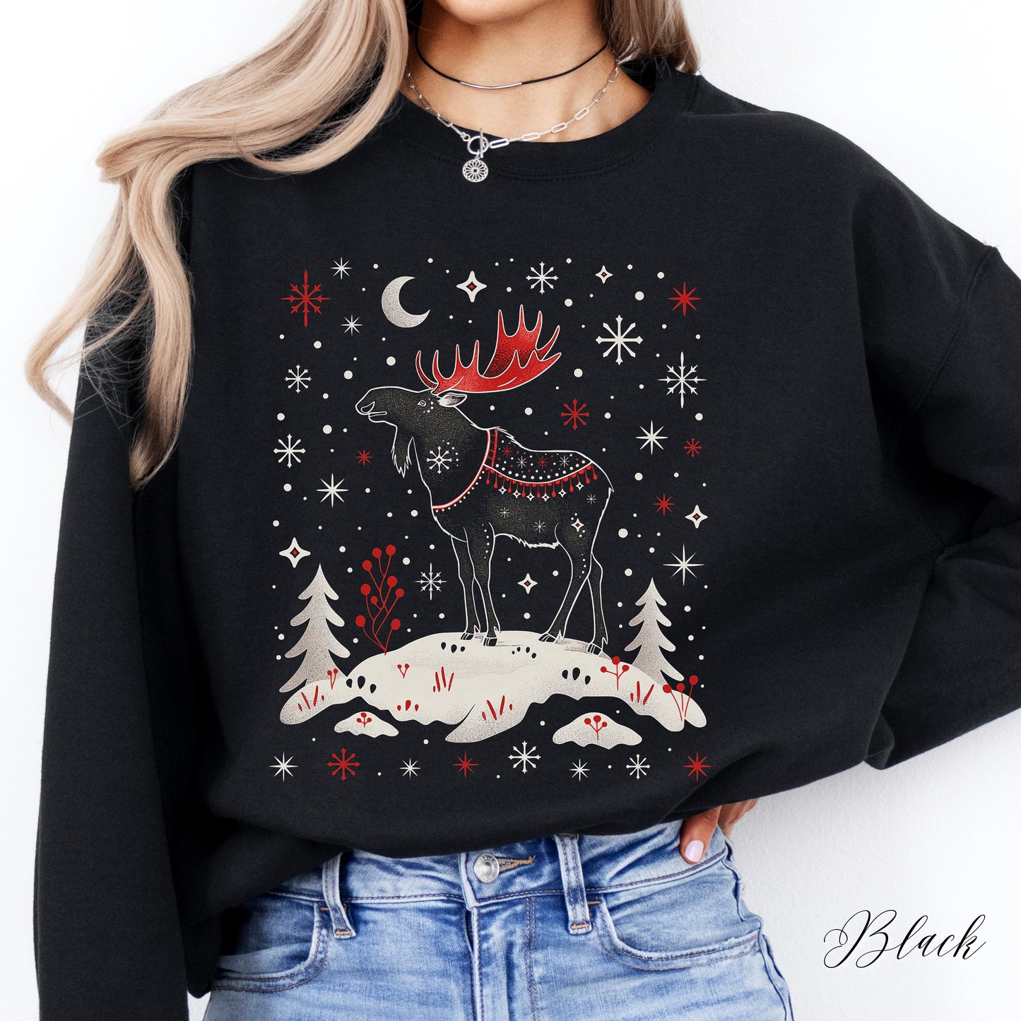 Festive Moose Christmas Sweatshirt - Arctic Animal Winter Sweatshirt