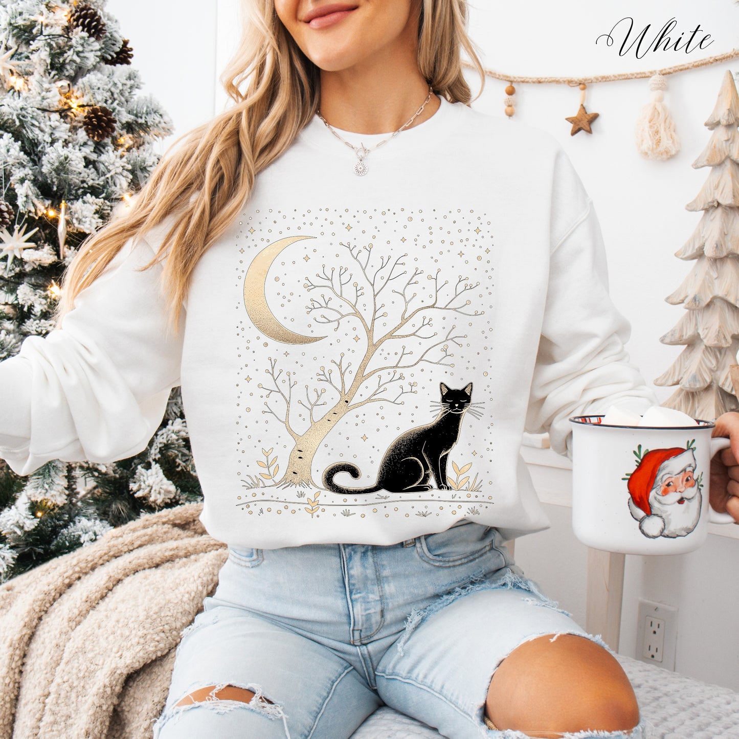 Mystical Cat Sweatshirt - Cat, Tree and Moon Jumper - Bohemian Celestial Sweatshirt