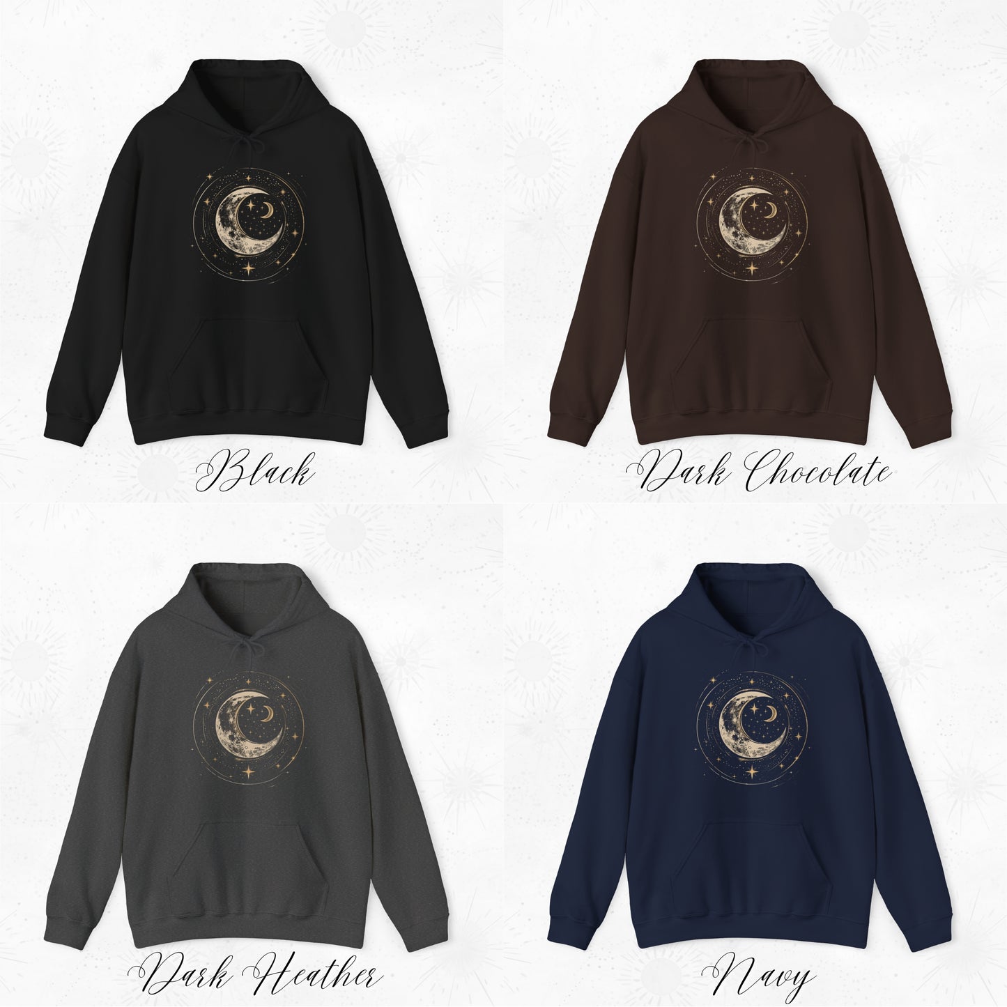 Crescent Moon Hoodie - Bohemian Mystic Moon and Stars Graphic Hoodie