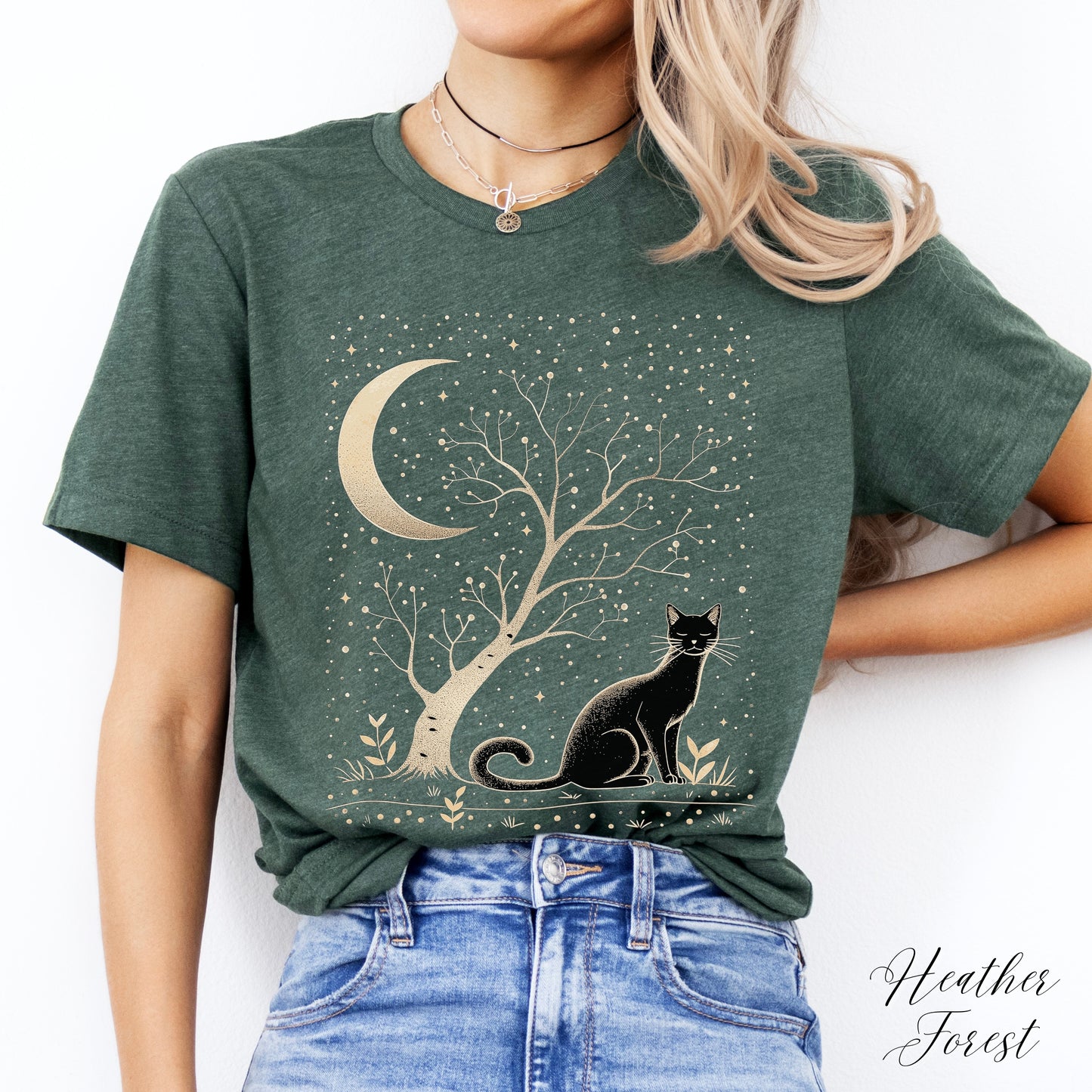 Moonlit Cat Shirt - Bohemian Moon Cat Vintage Graphic Tee