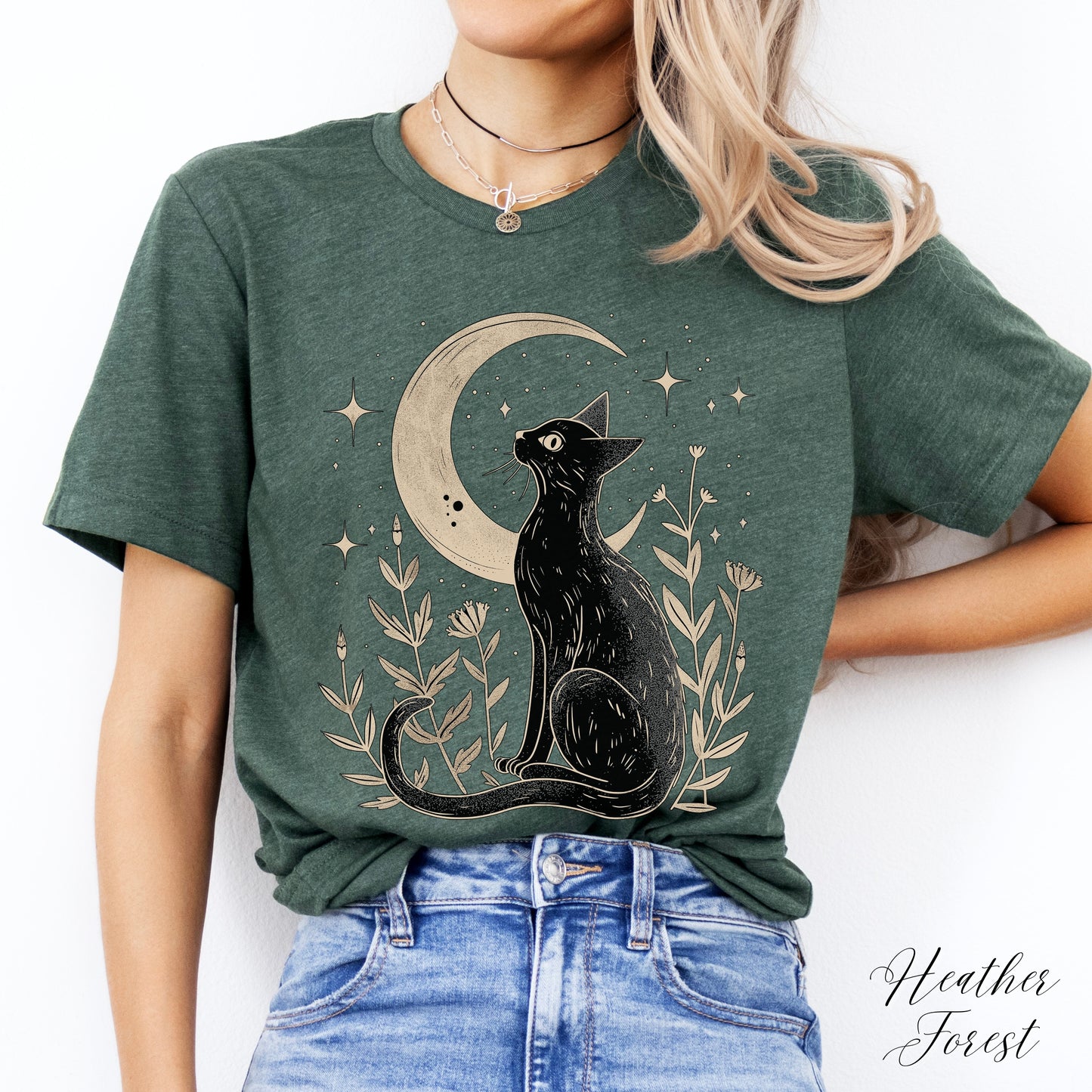 Mystic Moon and Cat Shirt - Vintage Style Boho Shirt