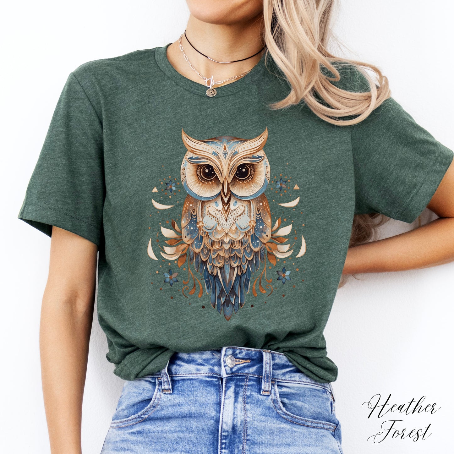 Boho Owl Shirt - Vintage Graphic Tee - Folklore Bird Shirt