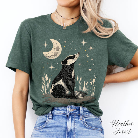 Boho Mystic Moon and Badger Shirt - Cottagecore Graphic Tee