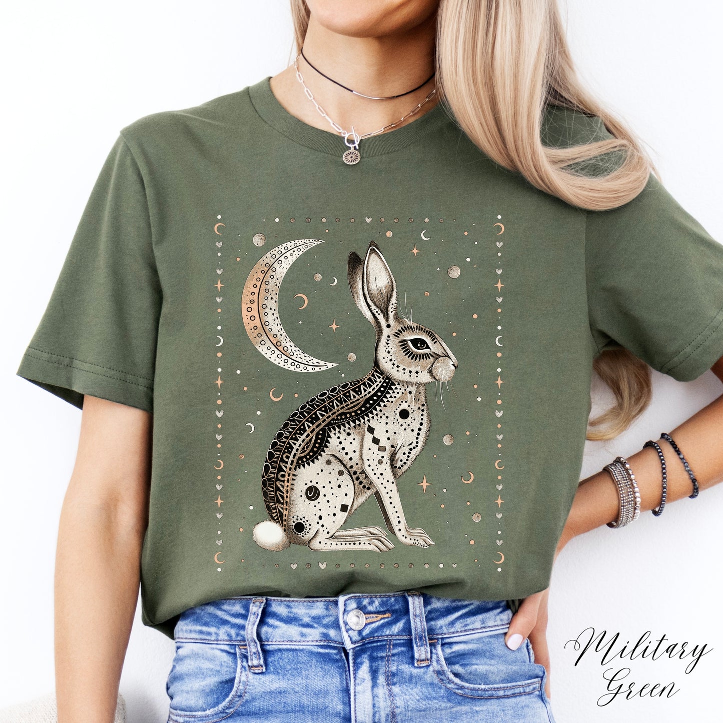 Mystic Moon Rabbit Shirt - Bohemian Animal Graphic Tee