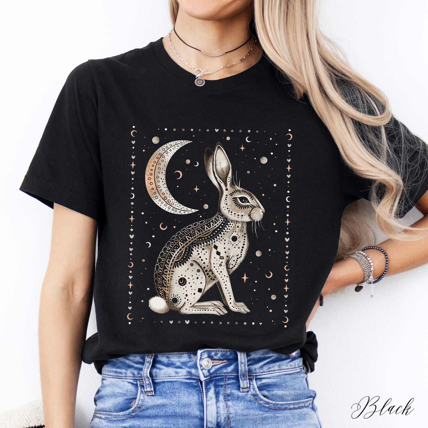 Mystic Moon Rabbit Shirt - Bohemian Animal Graphic Tee