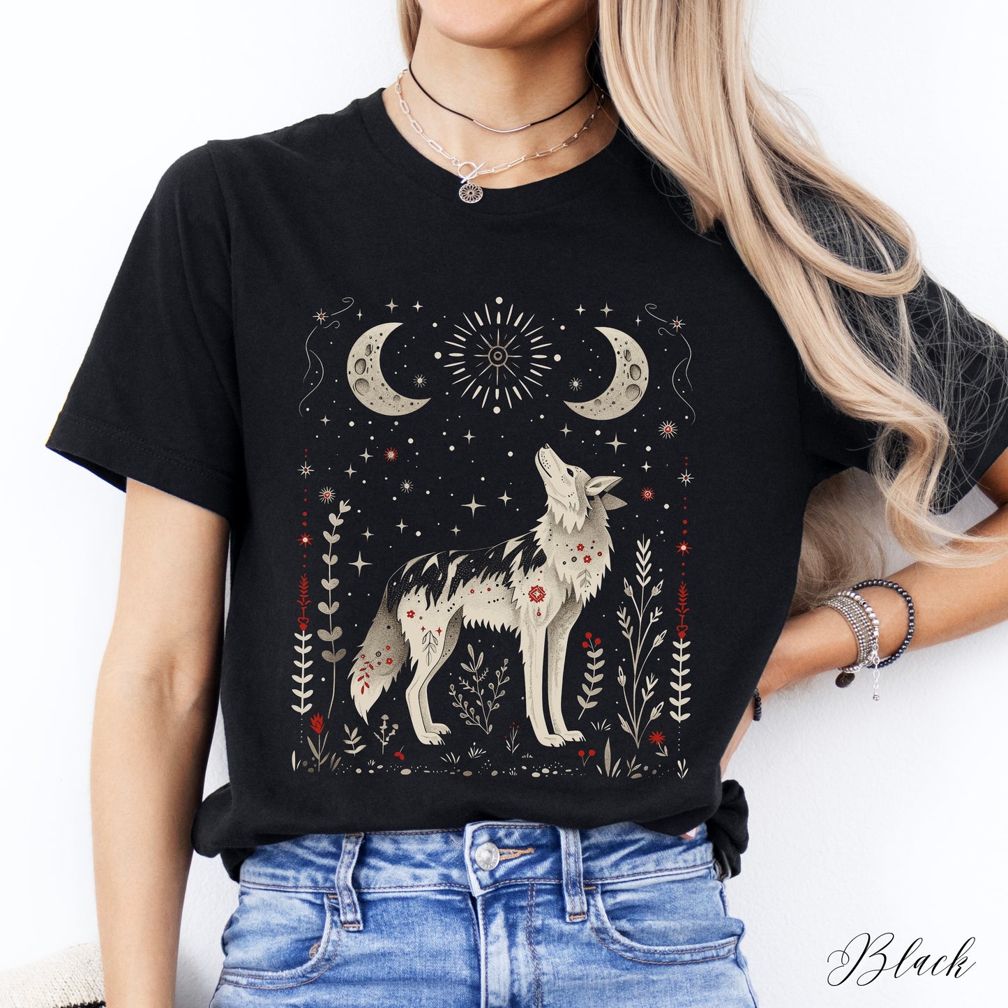 Scandinavian Wolf Shirt - Mystic Wolf Moon Graphic Tee