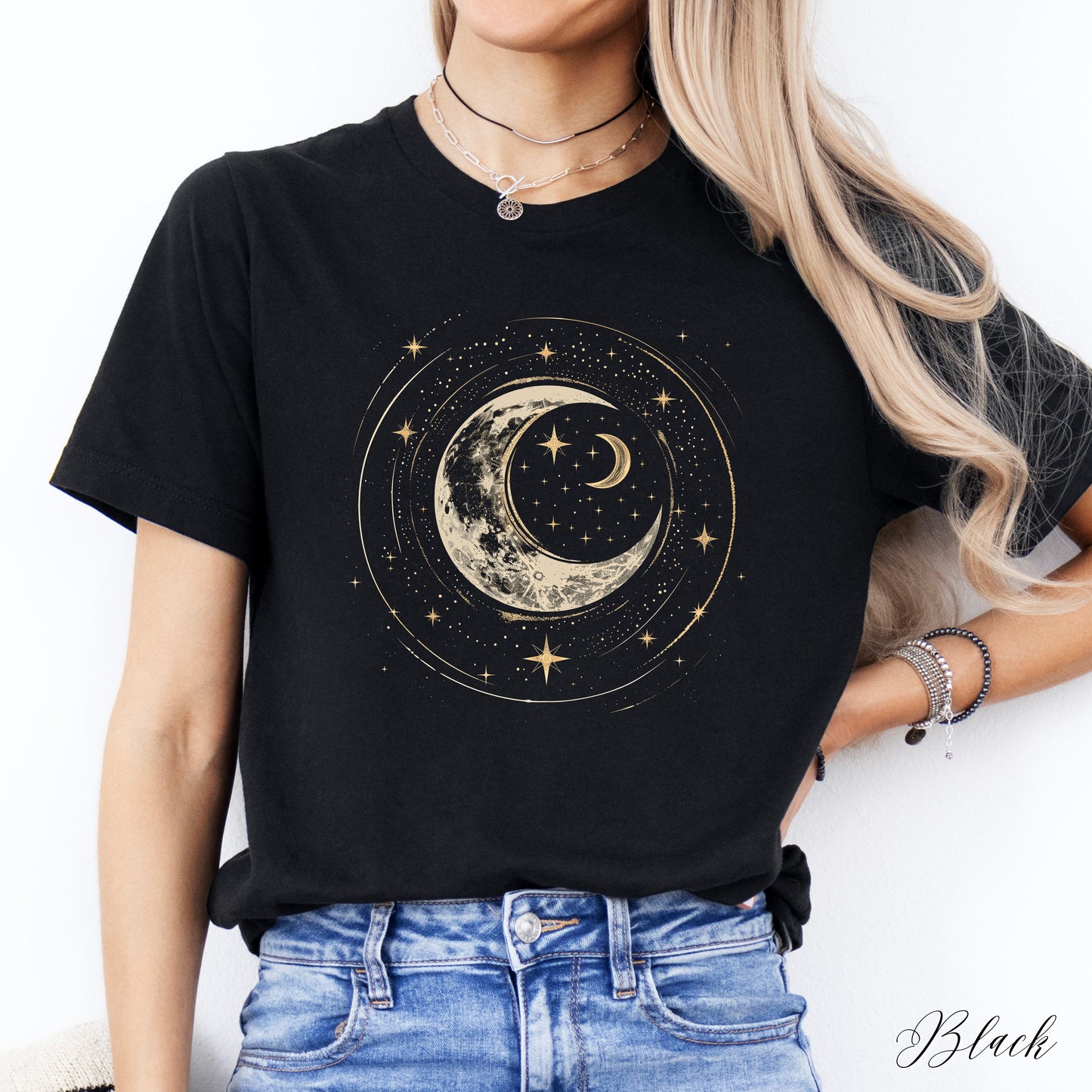 Crescent Moon Shirt - Bohemian Moon and Stars Graphic Tee