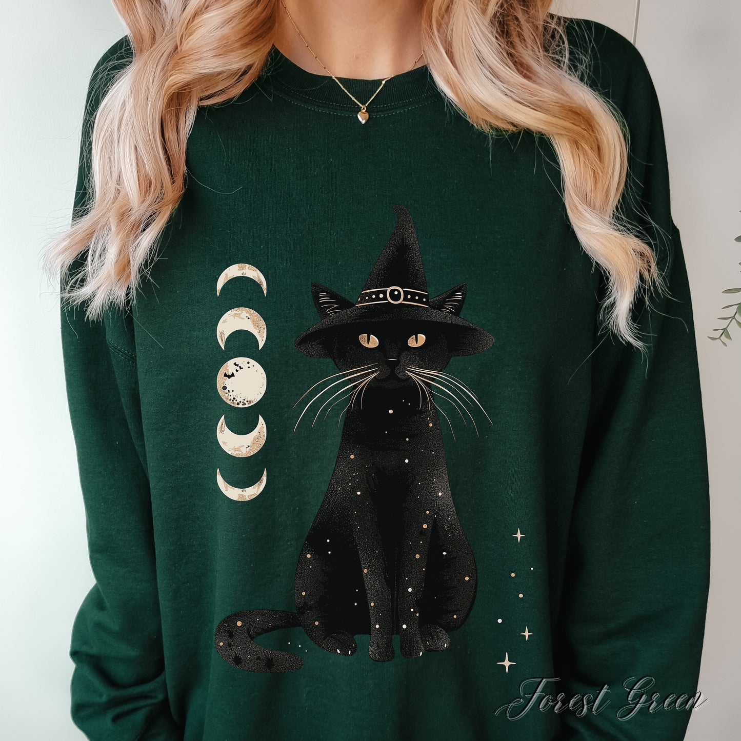 Halloween Cat Sweatshirt - Moon Cat Halloween Sweatshirt - Witch Cat Jumper
