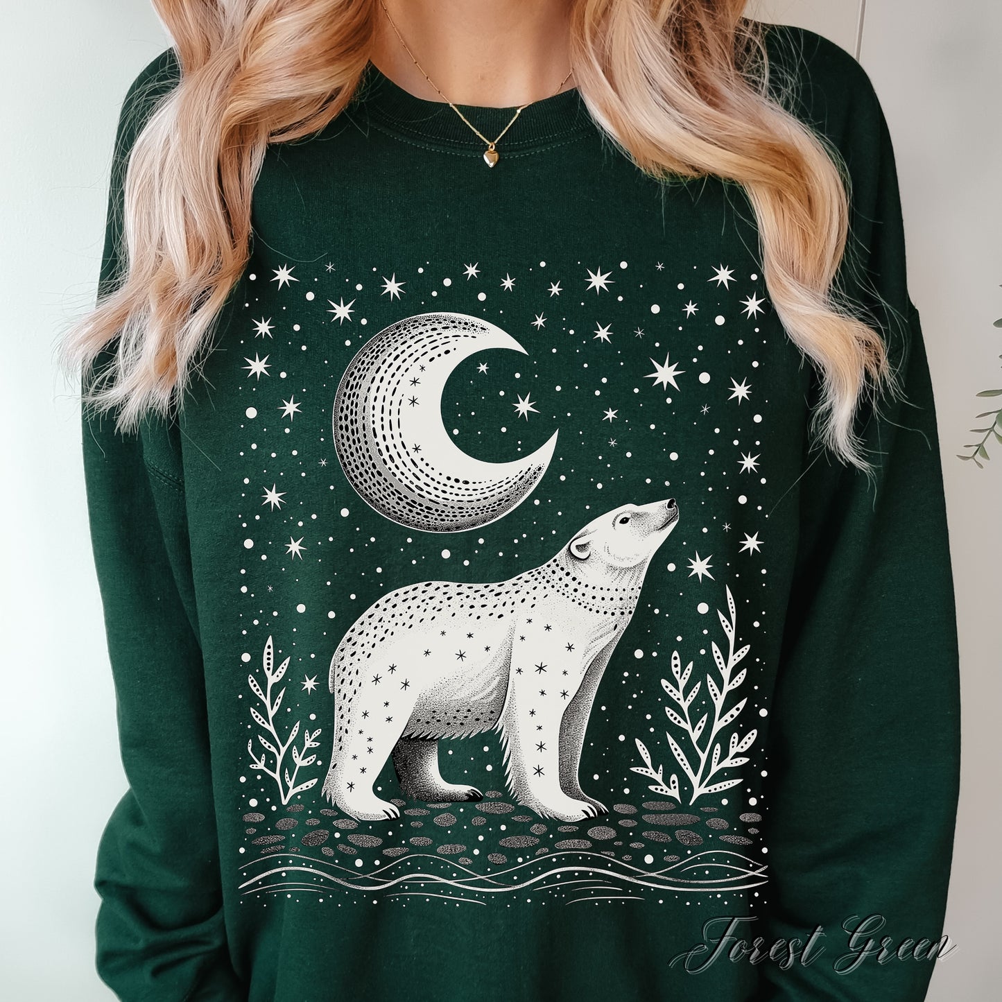 Mystic Moon and Polar Bear Sweatshirt - Nordic Animal Christmas Sweatshirt