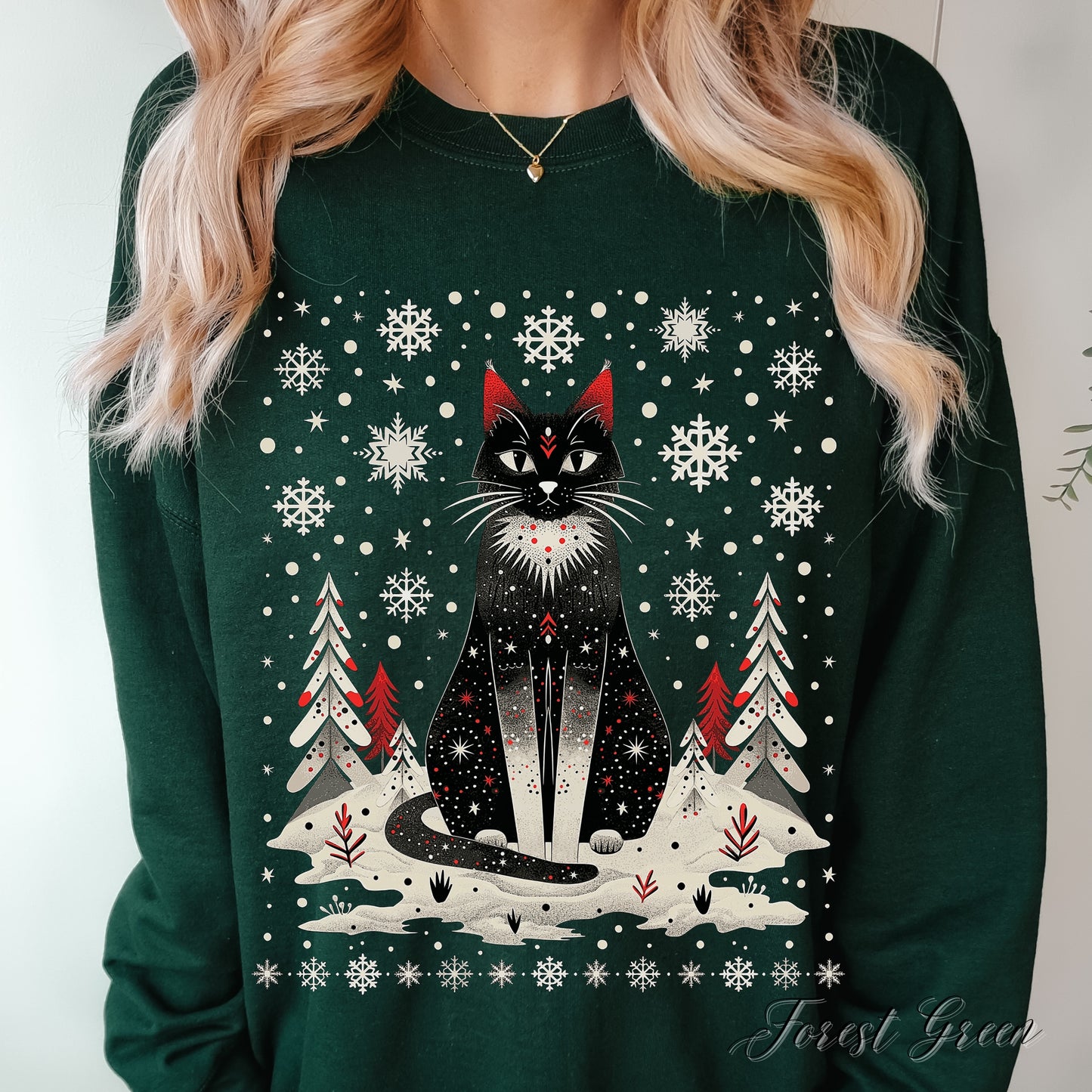 Scandinavian Christmas Cat Sweatshirt - Boho Christmas Sweatshirt