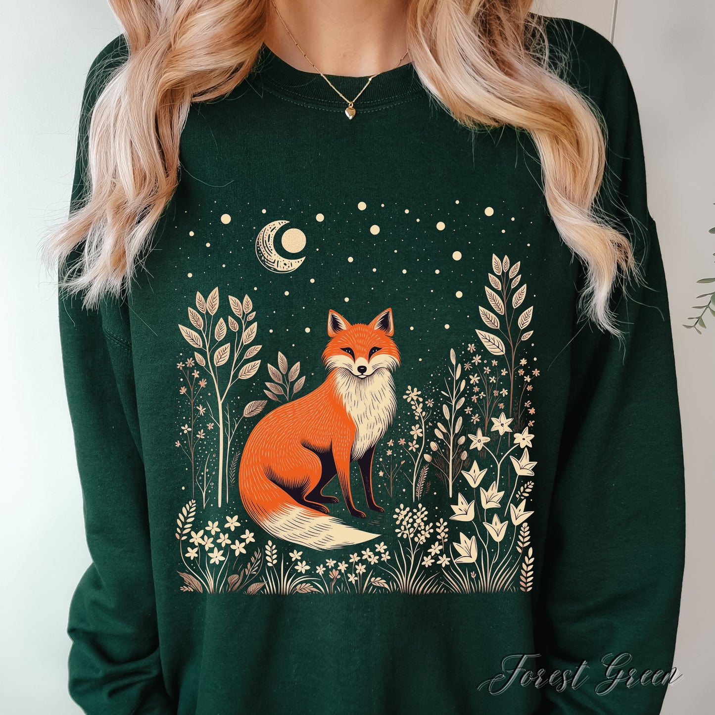 Moon and Fox Sweatshirt - Vintage Folklore Aesthetic Woodland Animal Jumper