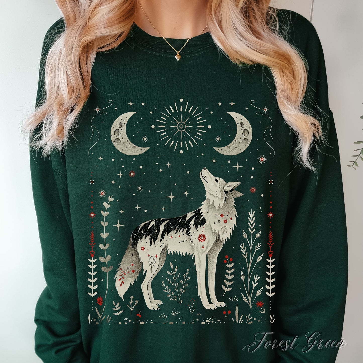 Scandinavian Moon and Wolf Sweatshirt - Folklore Animal Jumper