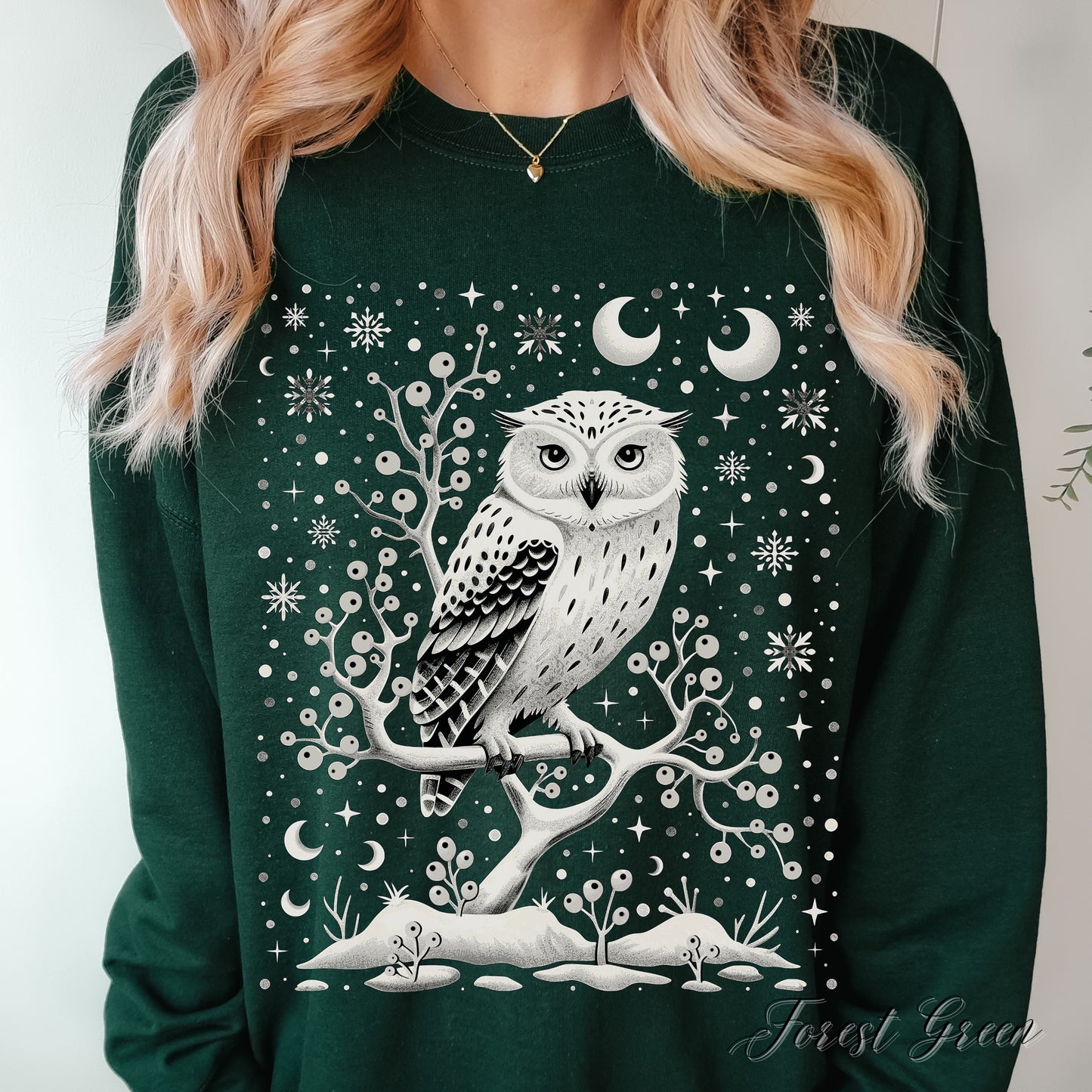 White Winter Owl Sweatshirt - Folklore Christmas Sweatshirt