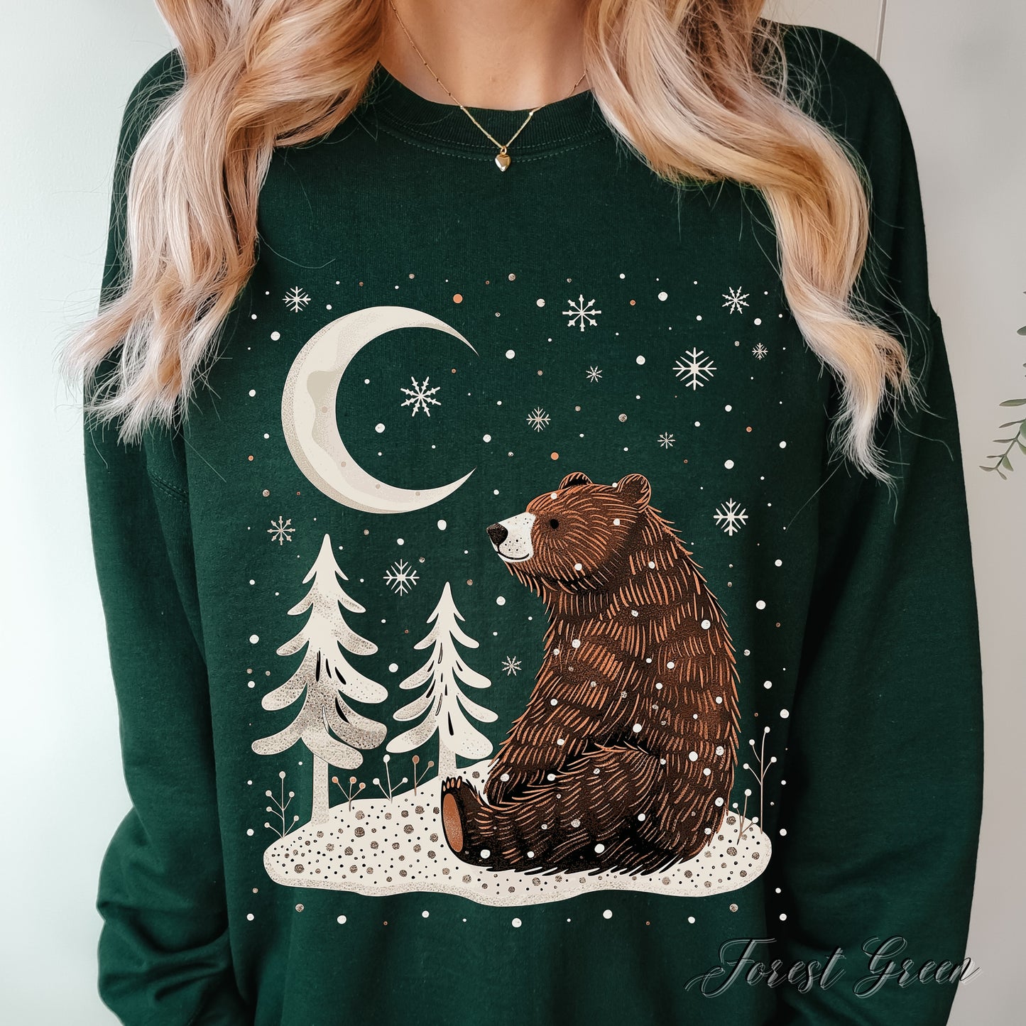 Winter Moon Bear Sweatshirt - Boho Christmas Sweatshirt